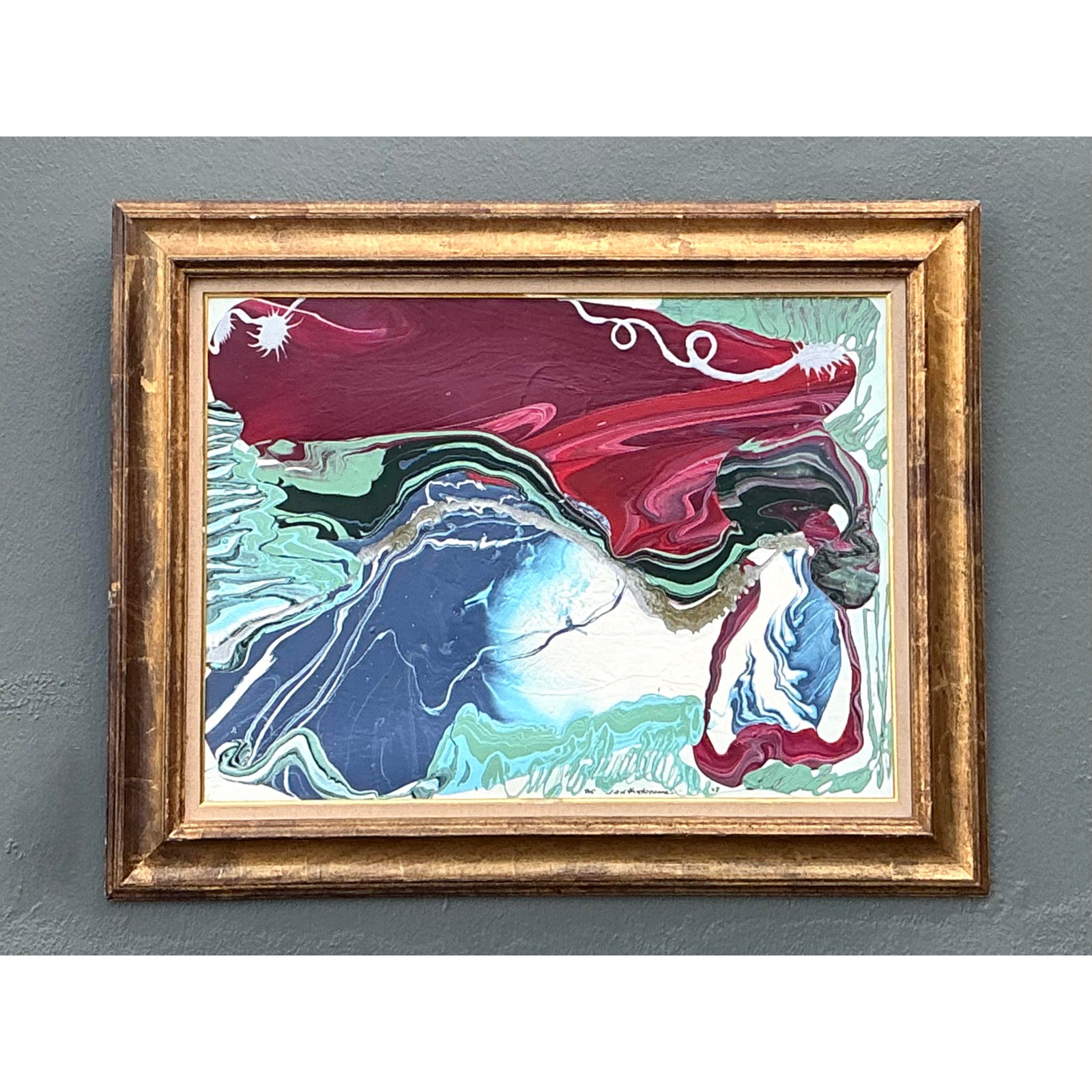 Vintage Boho Original Abstract Oil on Canvas - Detail view