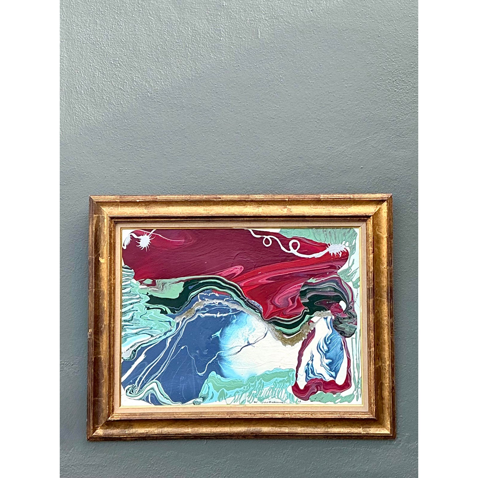 Vintage Boho Original Abstract Oil on Canvas - Back view