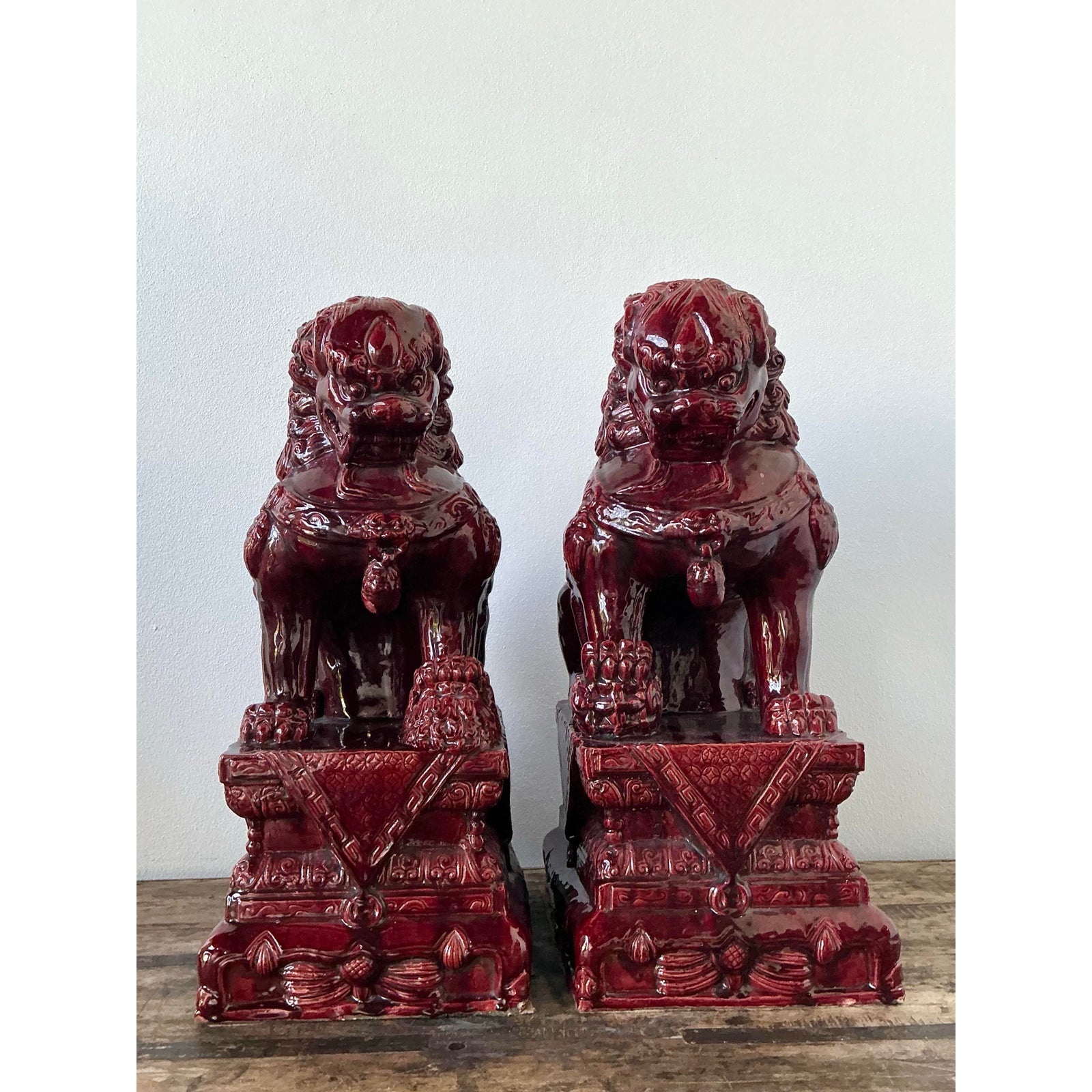 Vintage Asian “Sang De Bouf” Foo Lions - A Pair - Top view