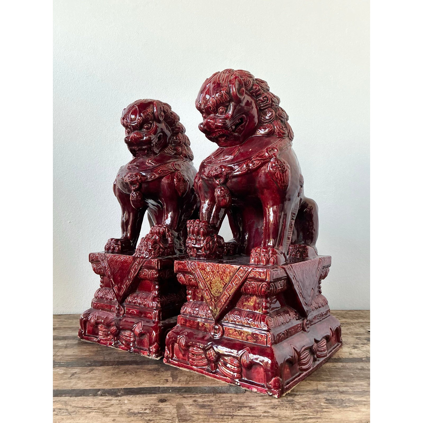Vintage Asian “Sang De Bouf” Foo Lions - A Pair - Side view