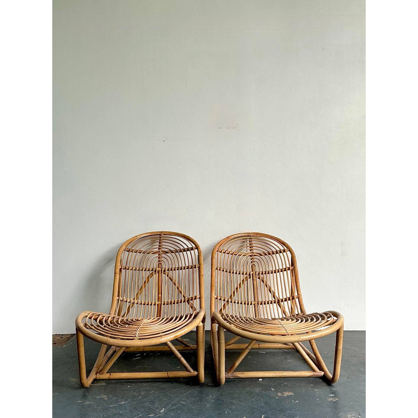 Vintage Bent Rattan Chaise Lounge - A Pair - Back view