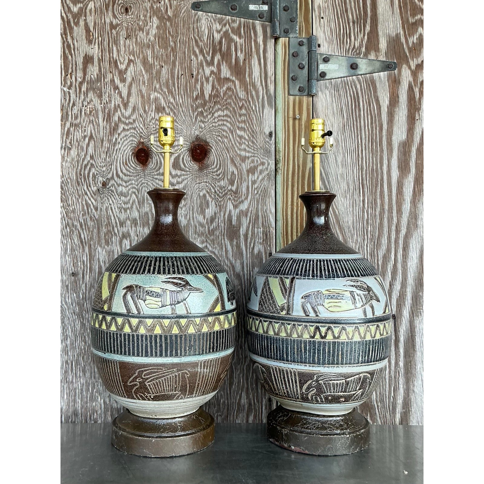 Vintage Boho Tribal Lamps - A Pair - Top view
