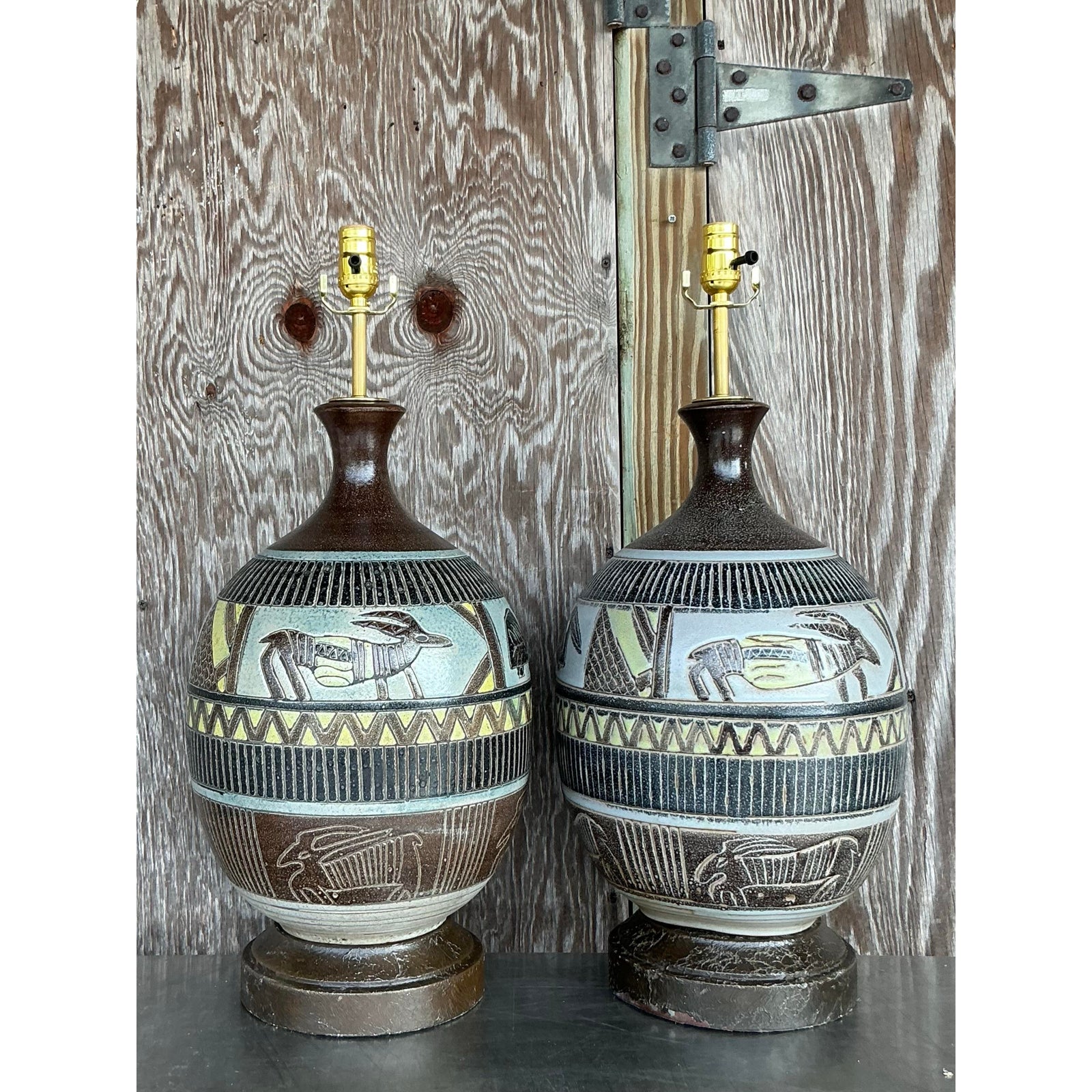 Vintage Boho Tribal Lamps - A Pair - Detail view