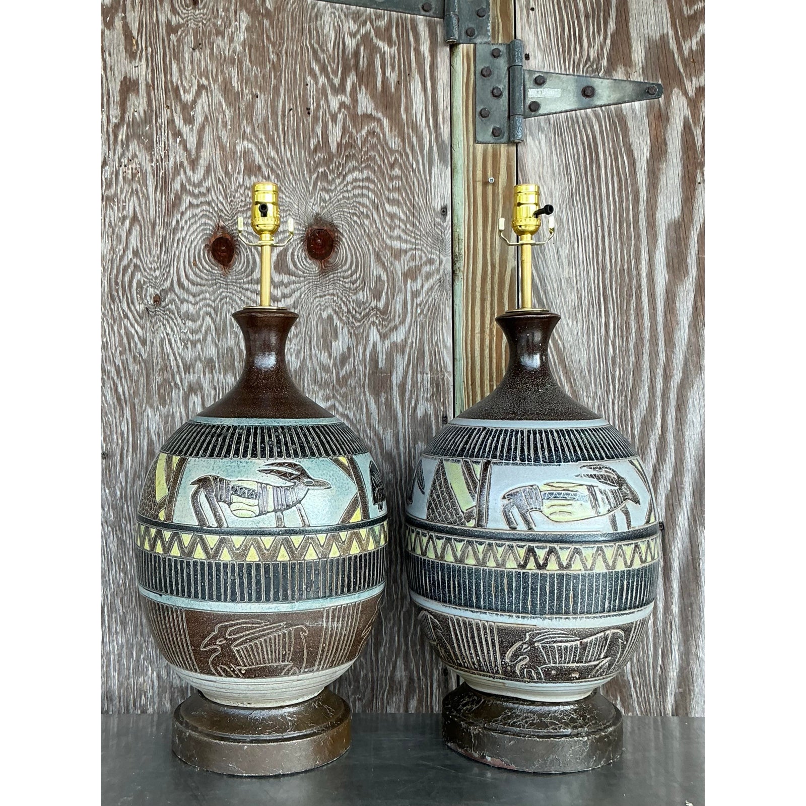 Vintage Boho Tribal Lamps - A Pair - Side view