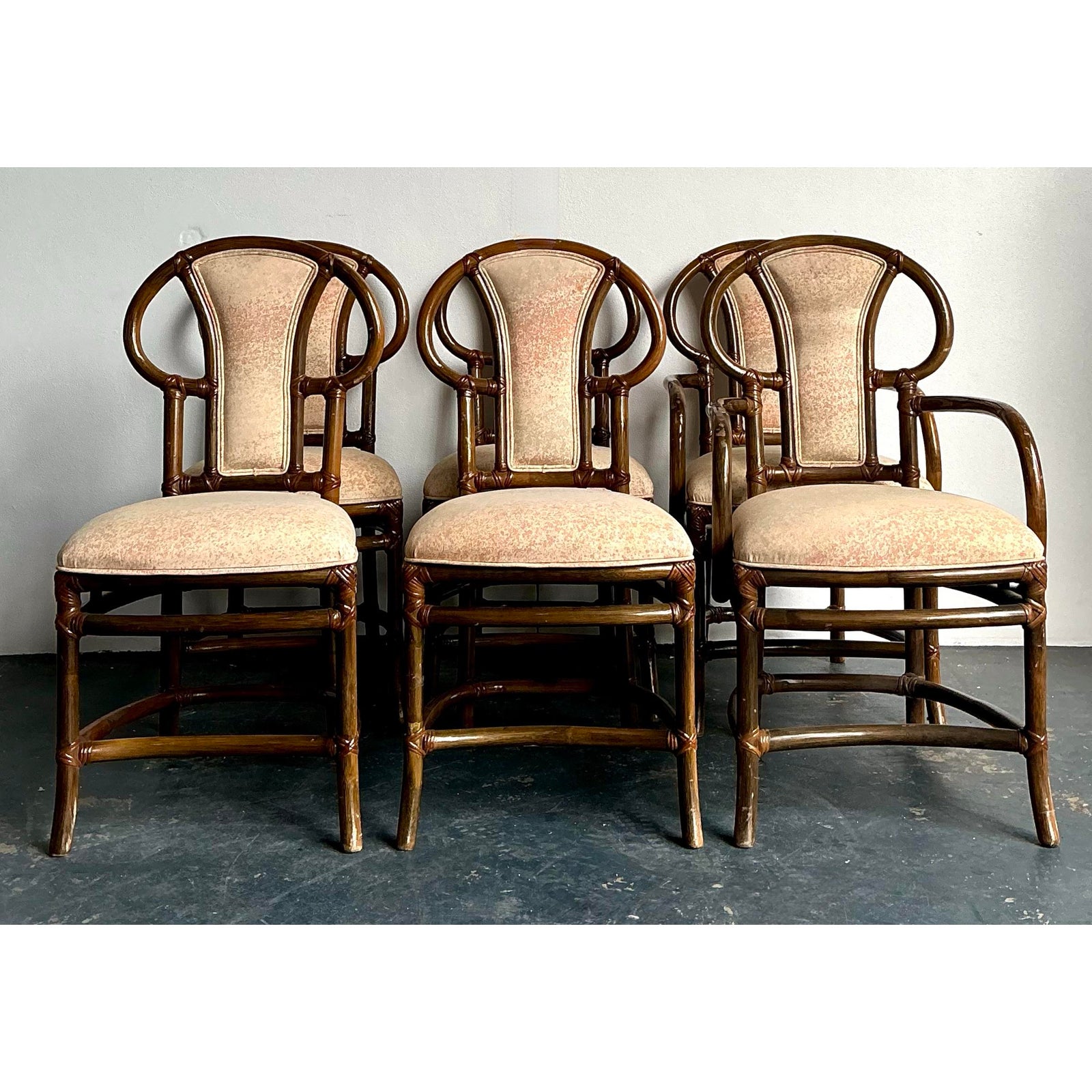Vintage Boho Henry Olko for Willow and Reed Bent Rattan Dining Chairs - Set of 6 - Detail view