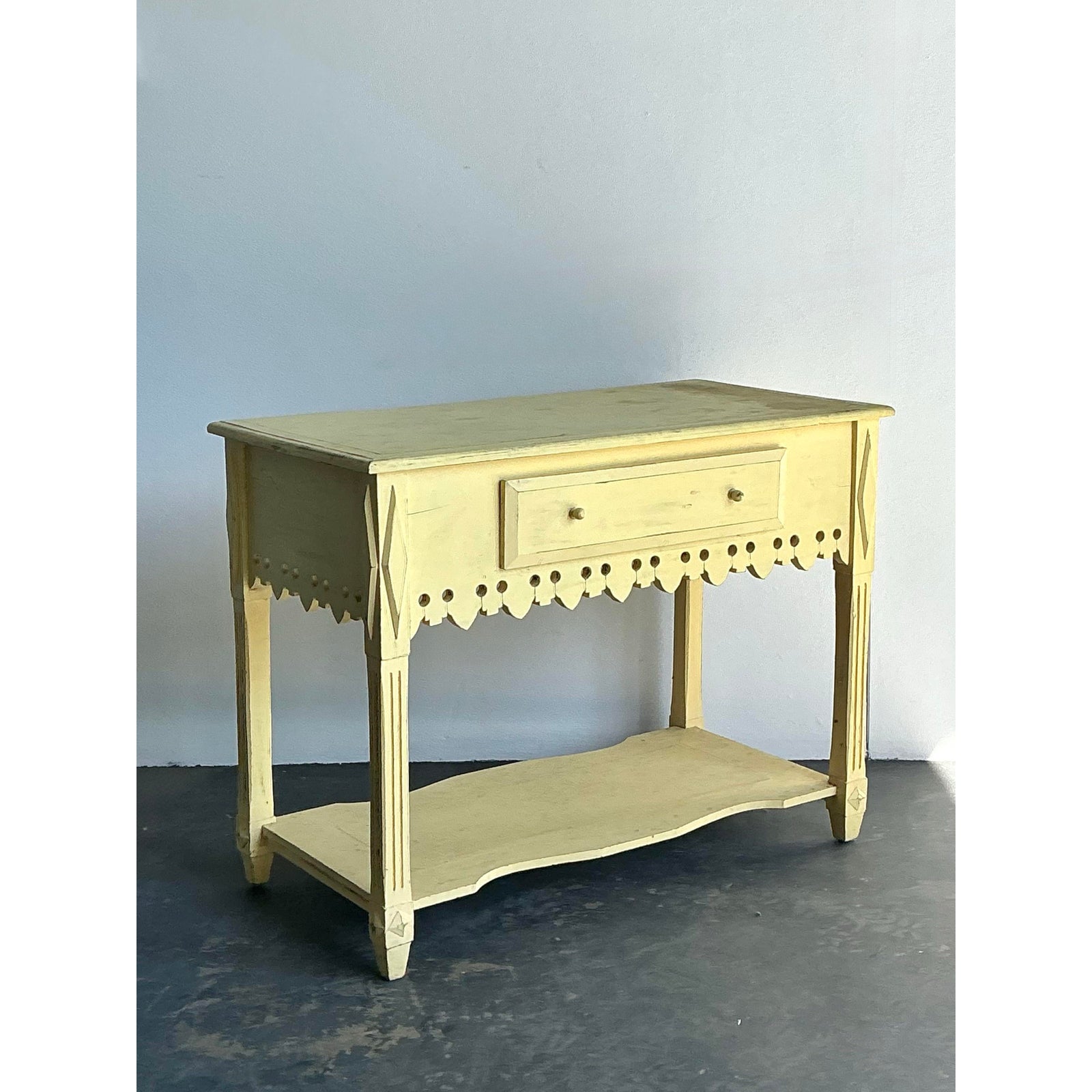 Vintage Patinated Gingerbread Wood Sideboard - Back view