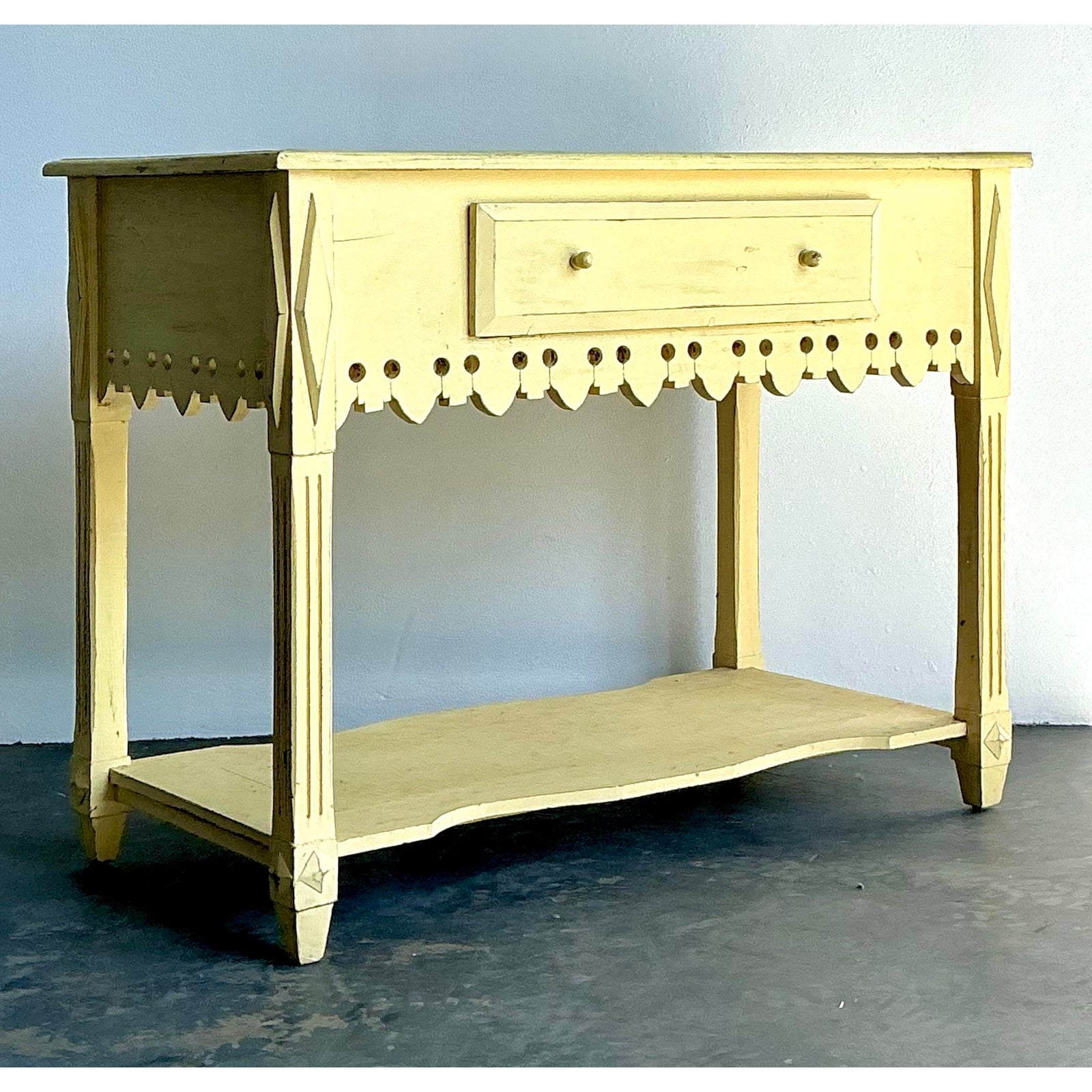 Vintage Patinated Gingerbread Wood Sideboard - Detail view