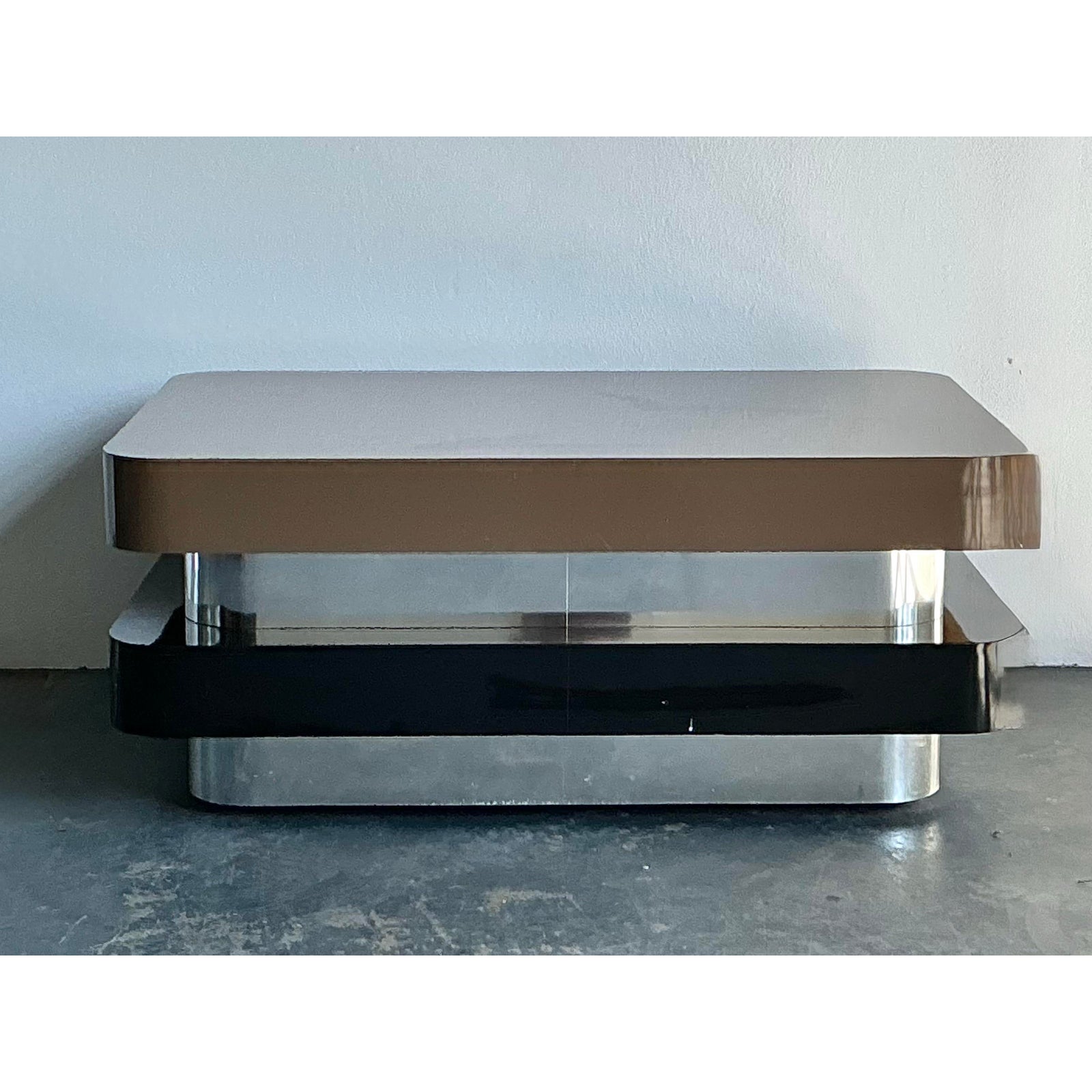 Vintage 80s Stacked Laminate Coffee Table - Back view