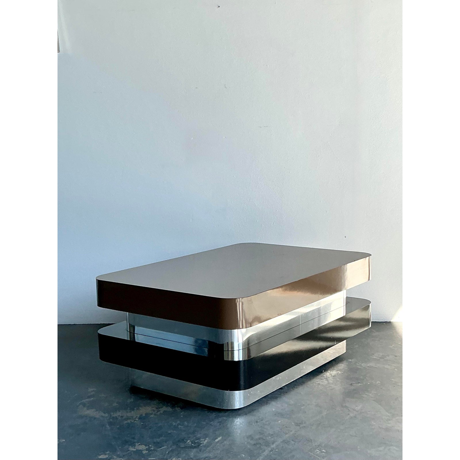 Vintage 80s Stacked Laminate Coffee Table - Side view