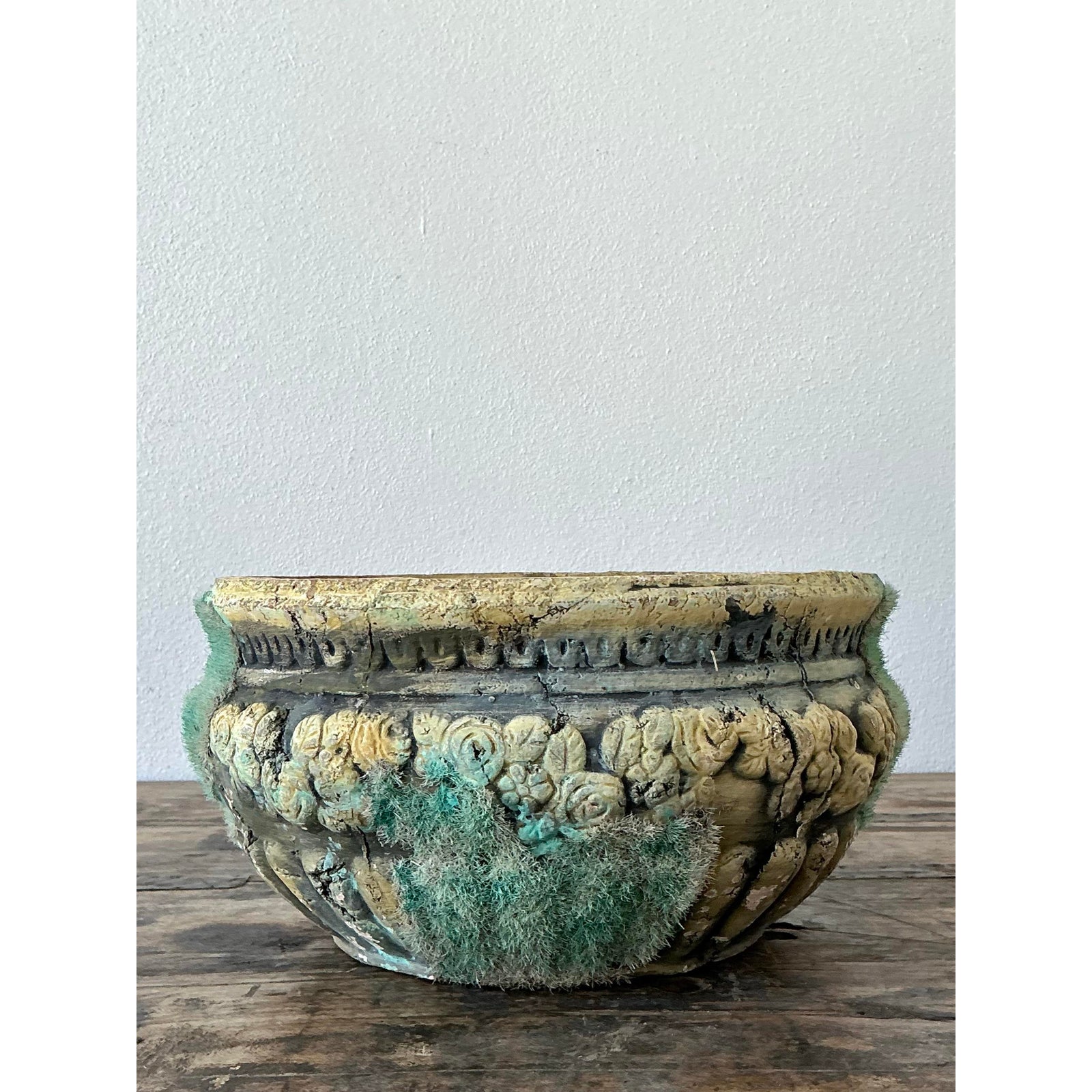 Vintage Patinated Moss Roses Planter - Top view