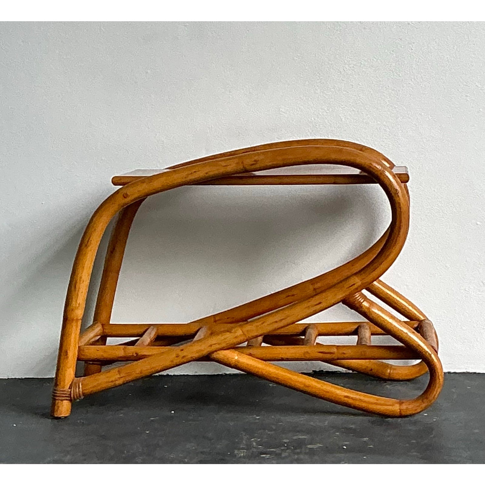 Vintage 1950s Bent Rattan Side Table - Top view