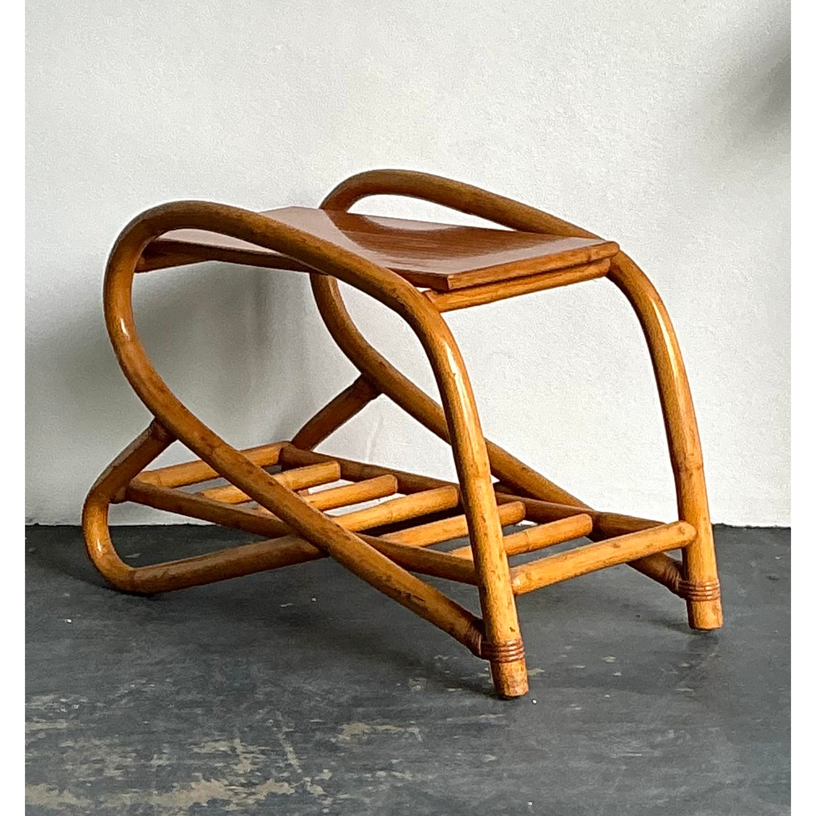 Vintage 1950s Bent Rattan Side Table - Back view