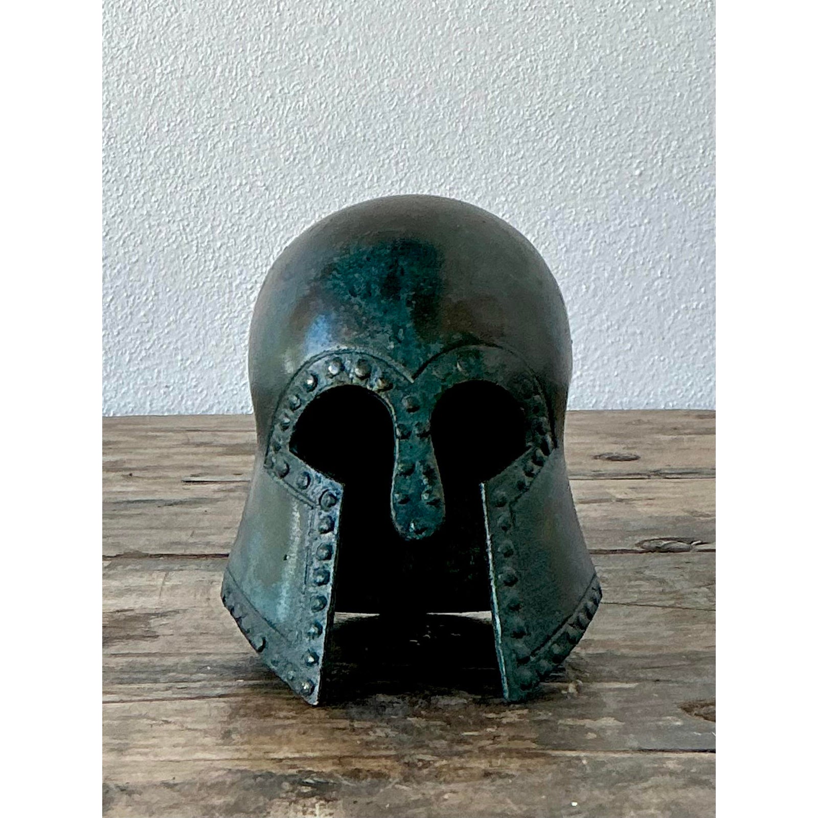 Vintage Patinated Corinthian Greek Helmet - Side view