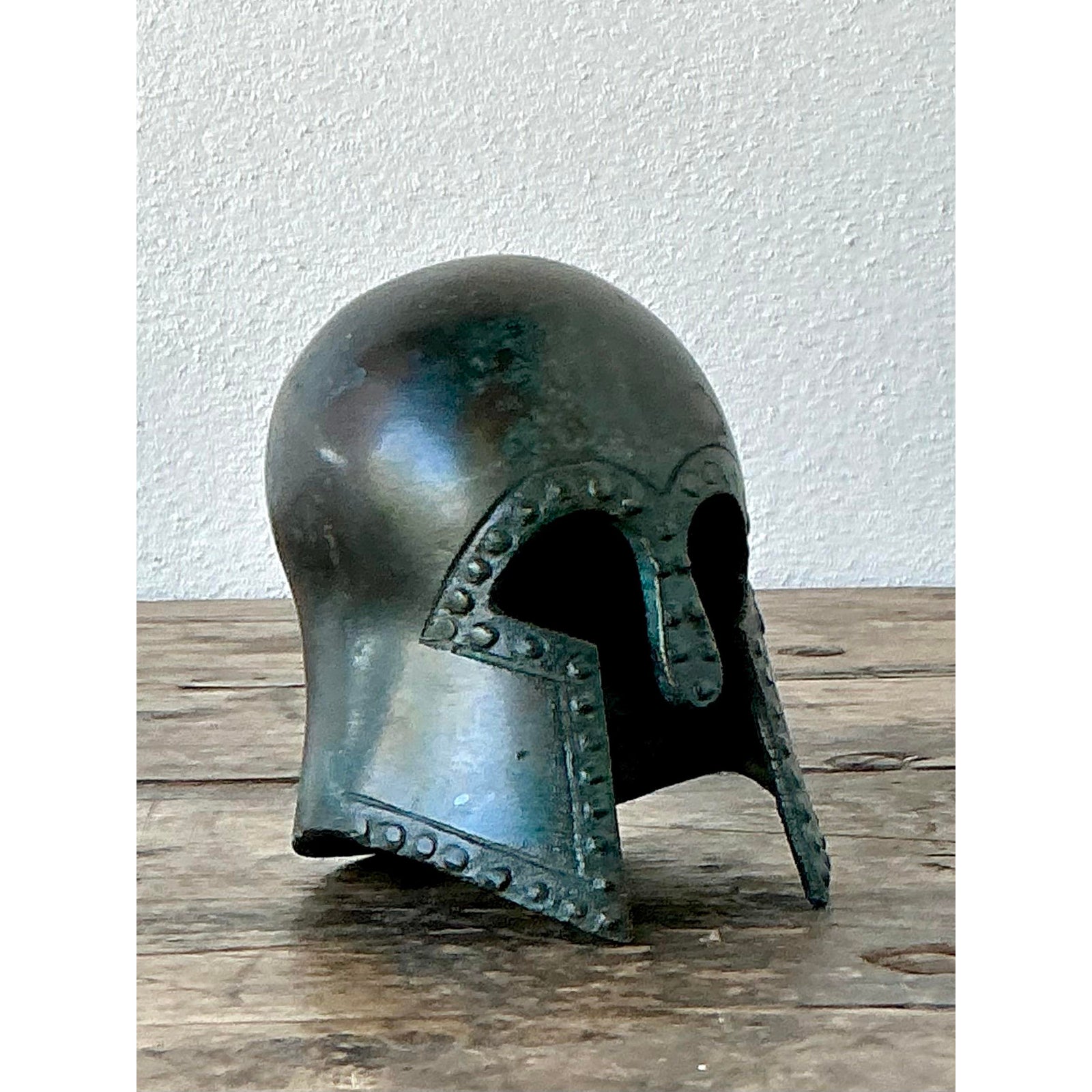 Vintage Patinated Corinthian Greek Helmet - Detail view