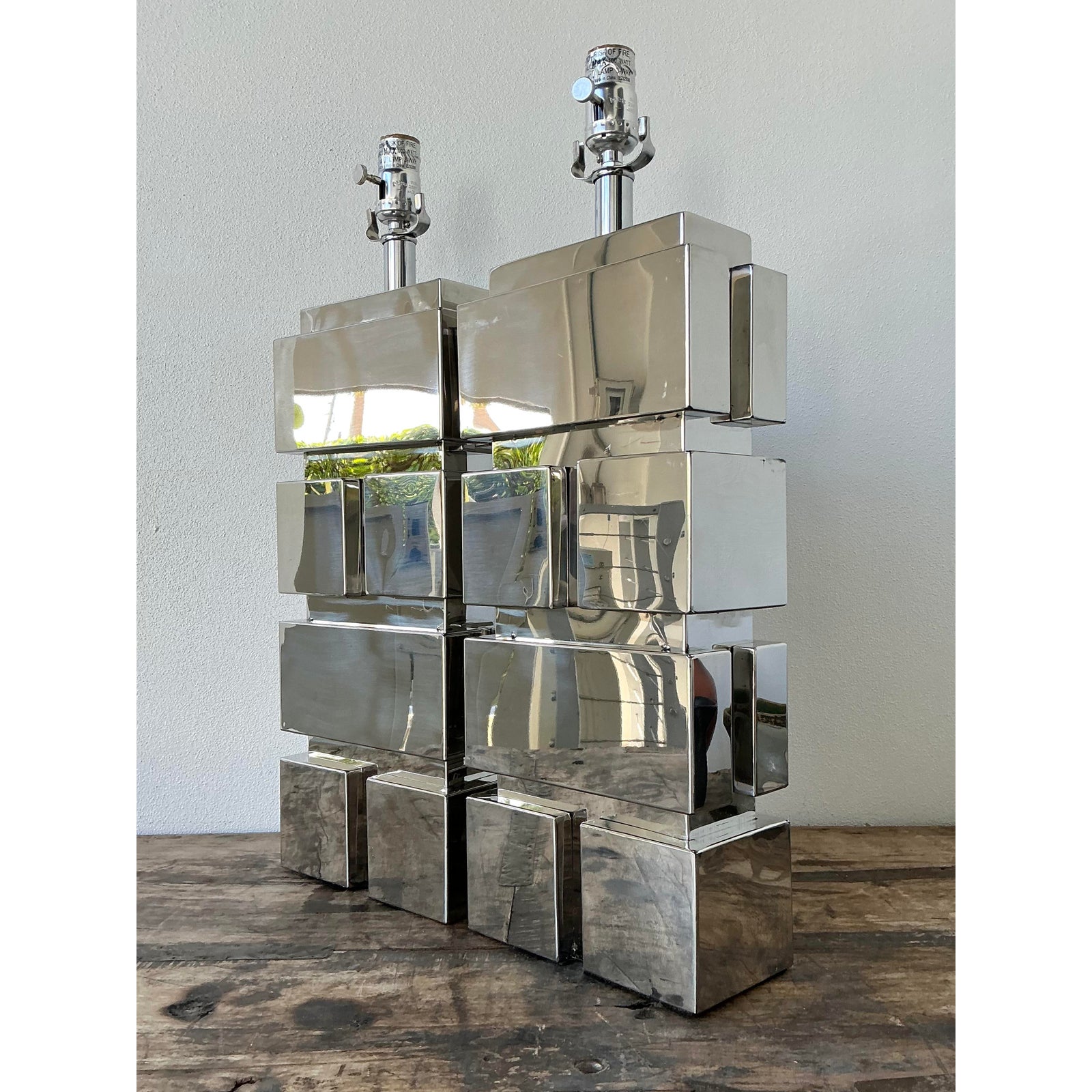 Vintage Polished Chrome Lamps After Curtis Jere - Side view