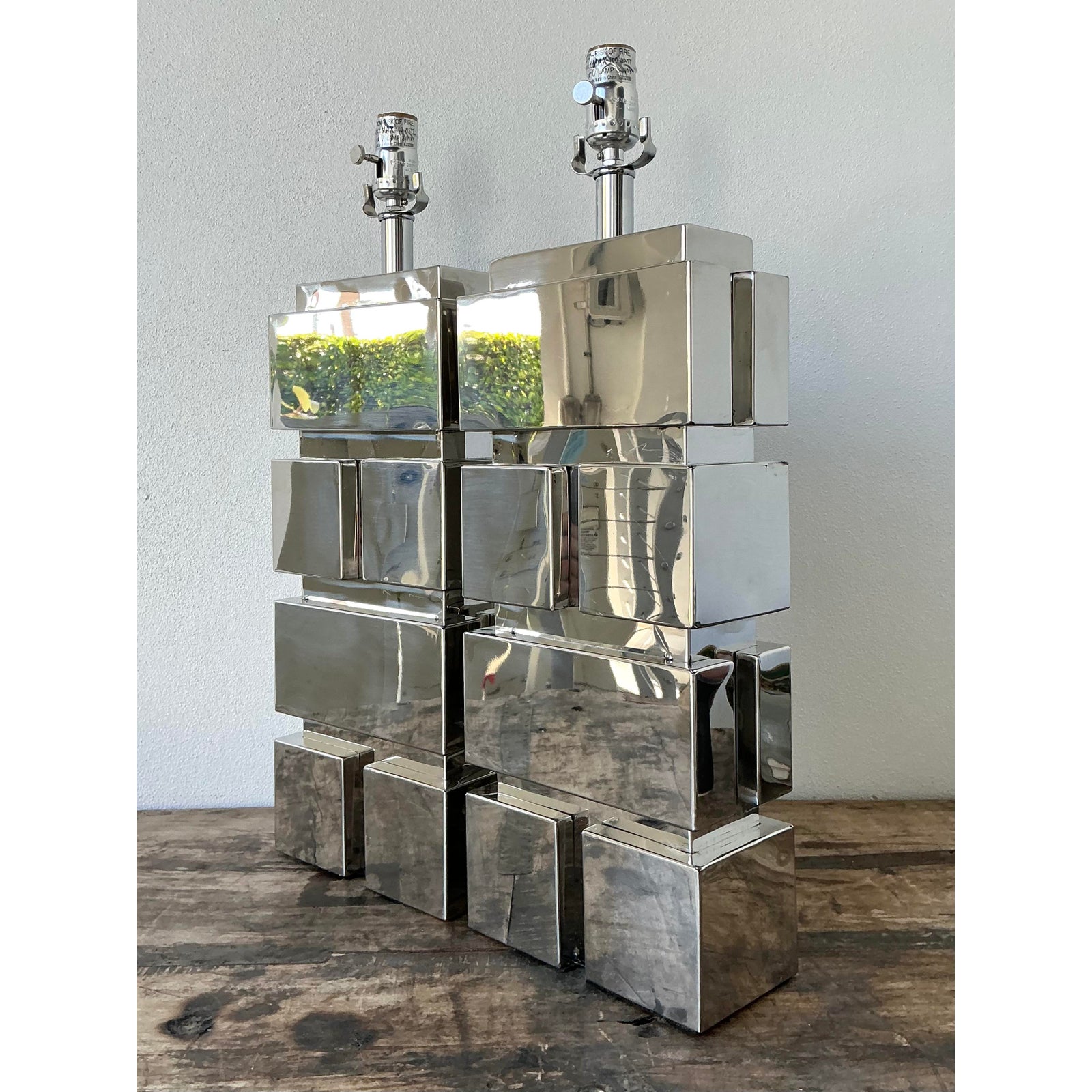 Vintage Polished Chrome Lamps After Curtis Jere - Back view