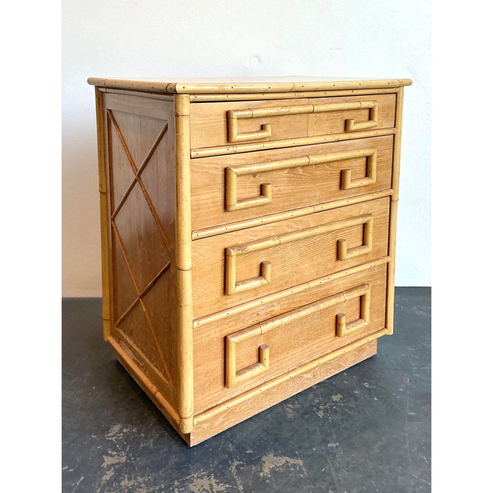 Vintage Whitecraft Oak and Bamboo Chest of Drawers - Top view