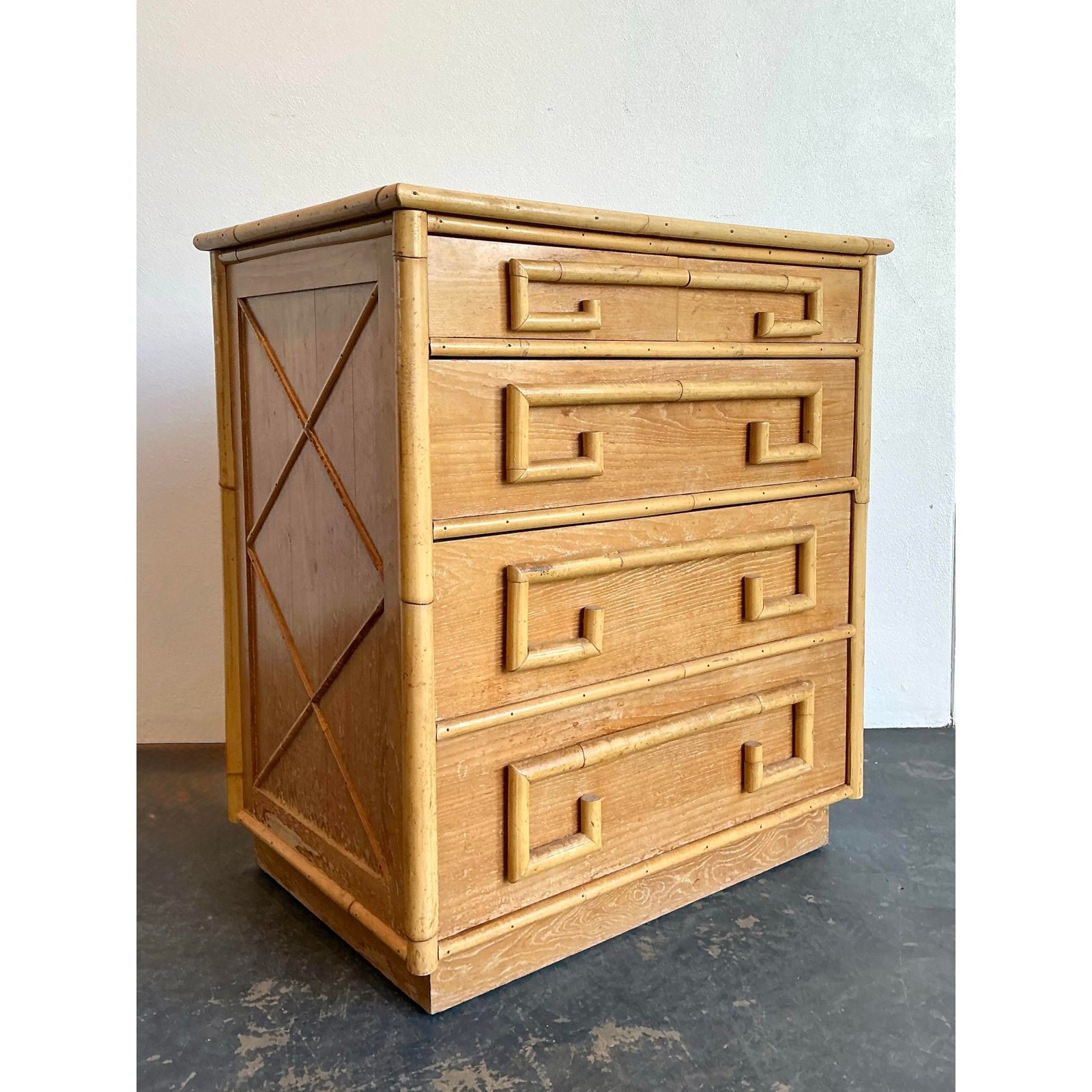 Vintage Whitecraft Oak and Bamboo Chest of Drawers - Back view