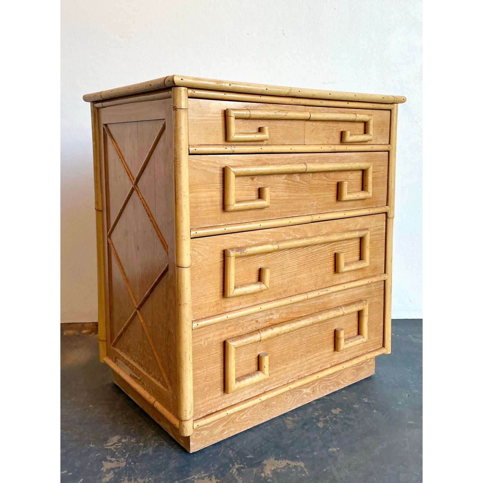 Vintage Whitecraft Oak and Bamboo Chest of Drawers - Side view