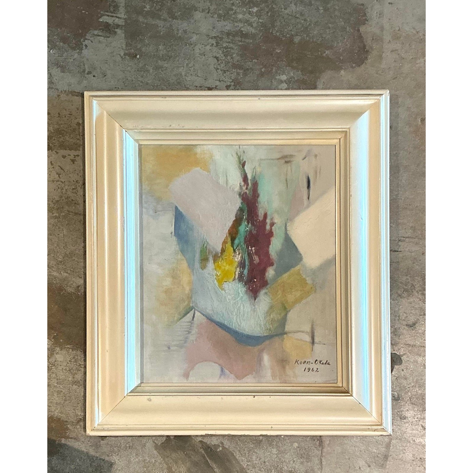 Vintage Original Abstract Oil Painting on Canvas - Side view