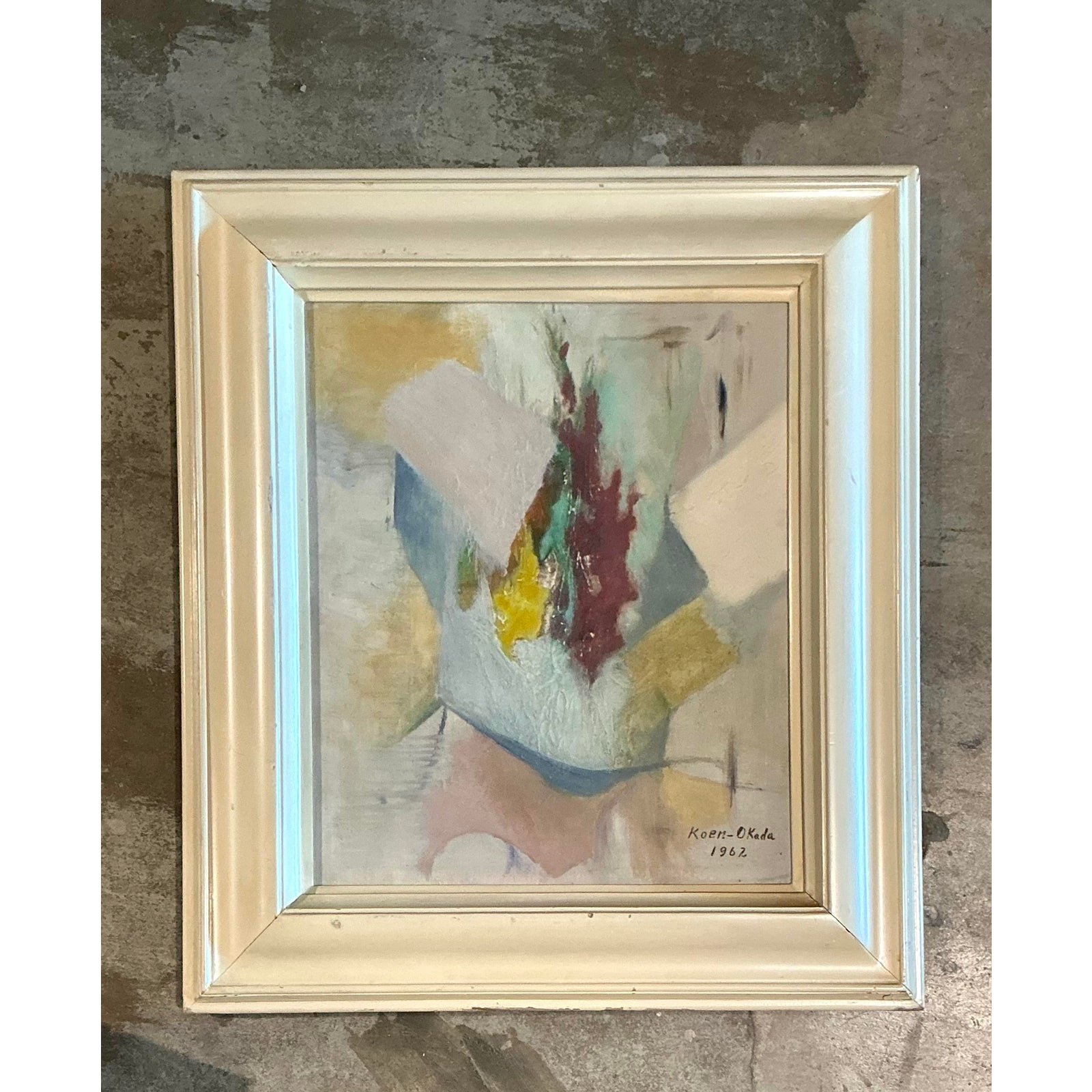 Vintage Original Abstract Oil Painting on Canvas - Top view