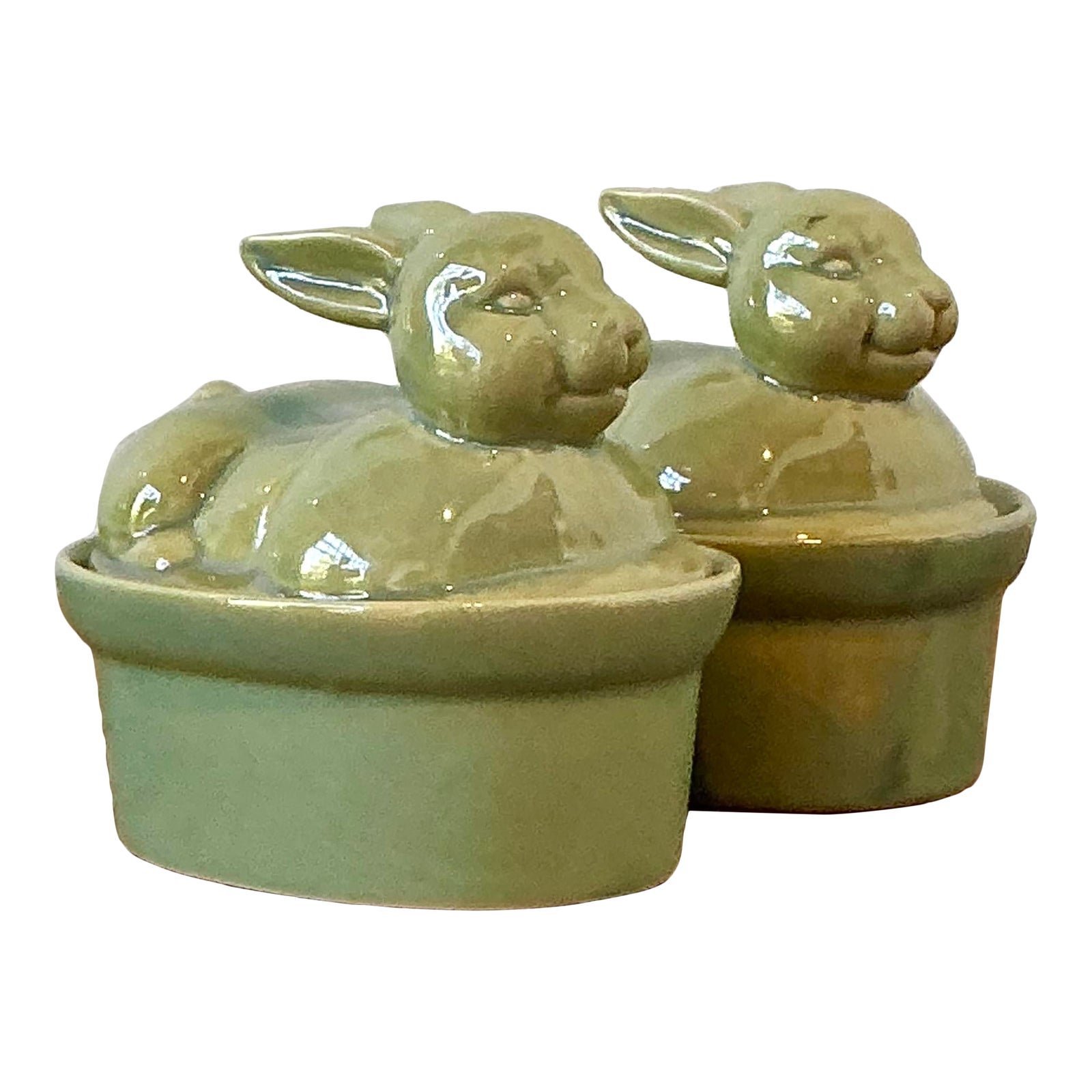 Vintage Boho Petite Bunny Lidded Casserole Dishes - A Pair