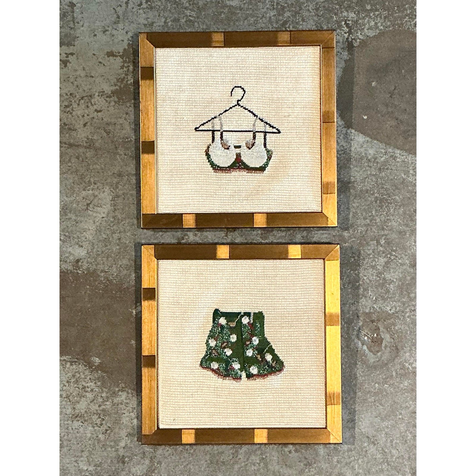 Vintage Original Needlepoint Swimsuit - Set of 2 - Top view