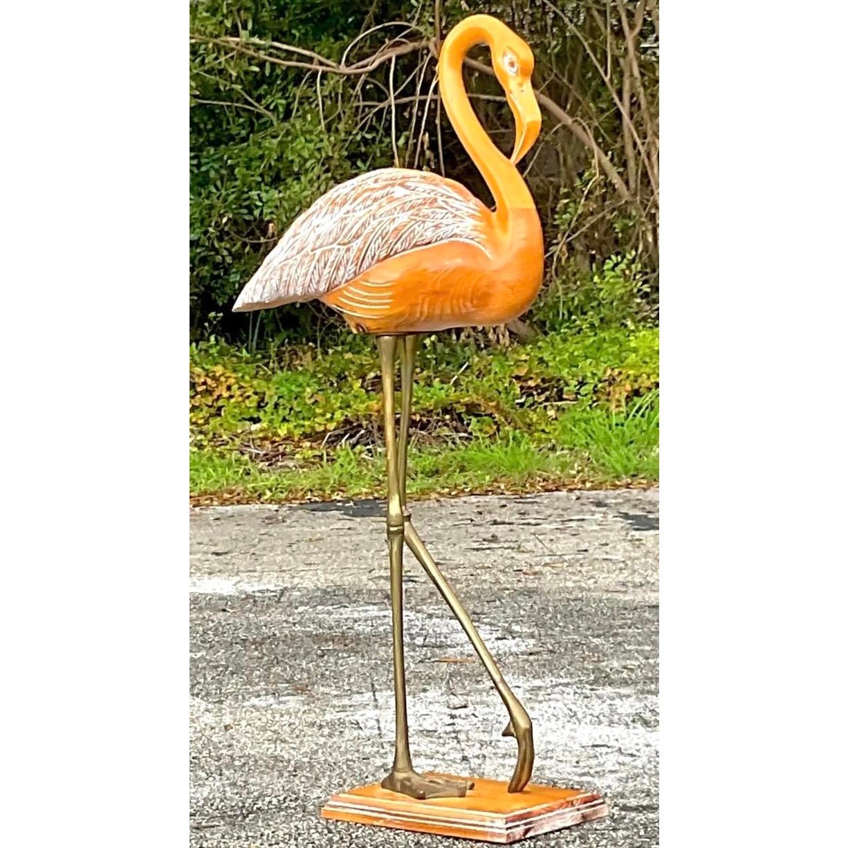 Vintage Hand Carved Standing Flamingo - Side view