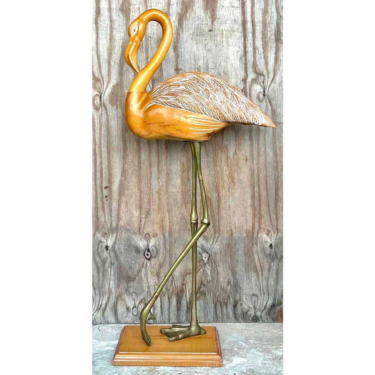 Vintage Hand Carved Standing Flamingo - Back view