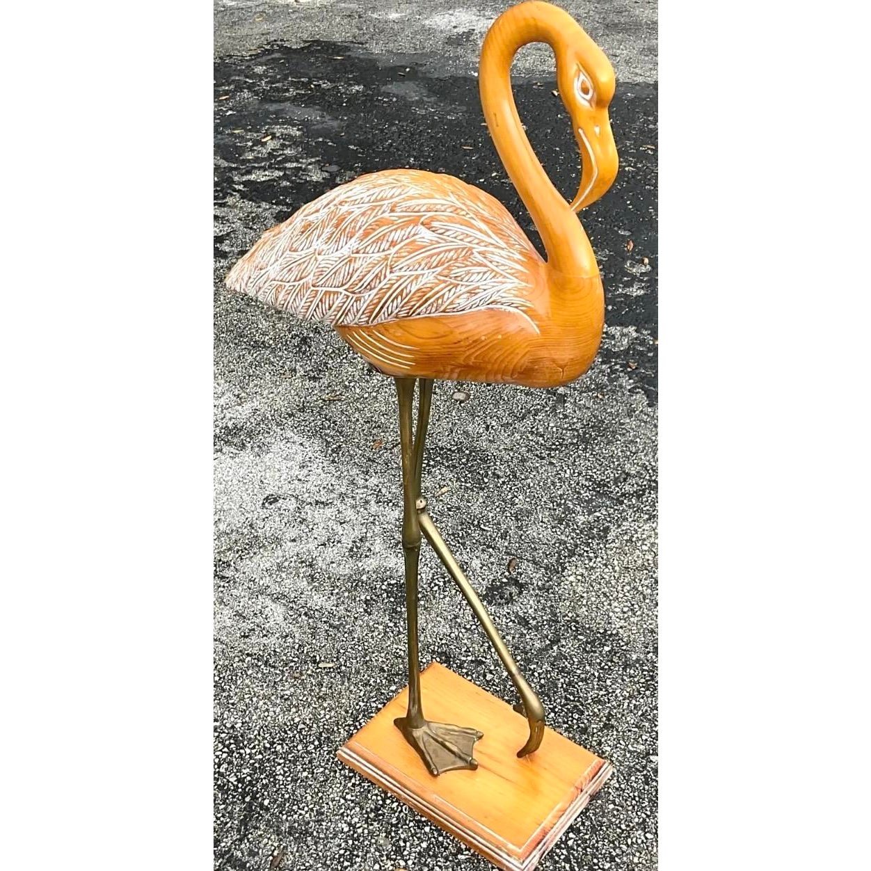 Vintage Hand Carved Standing Flamingo - Detail view