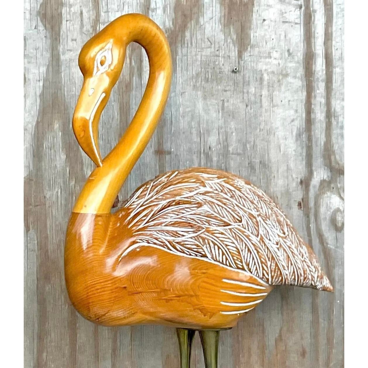Vintage Hand Carved Standing Flamingo - Top view