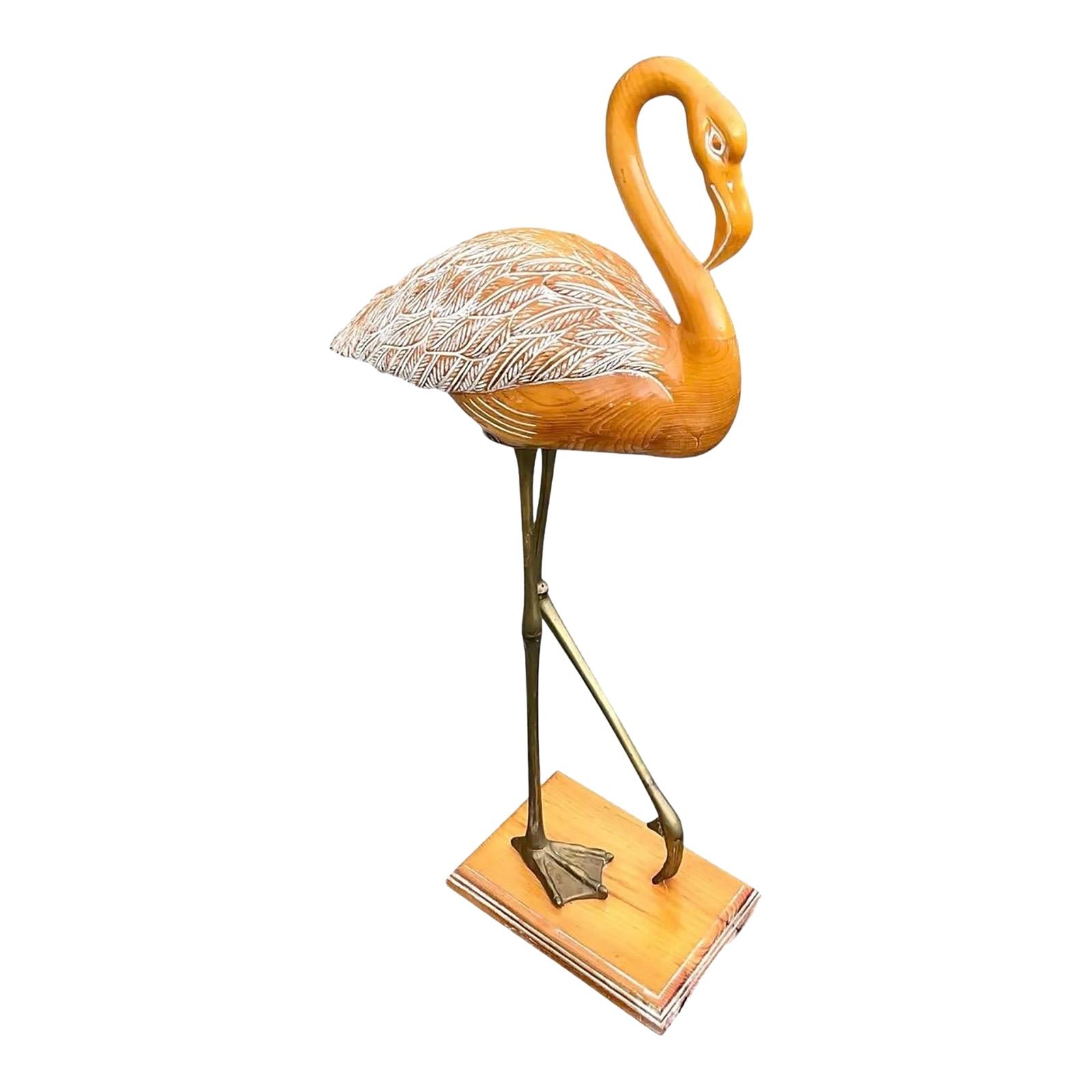 Vintage Hand Carved Standing Flamingo