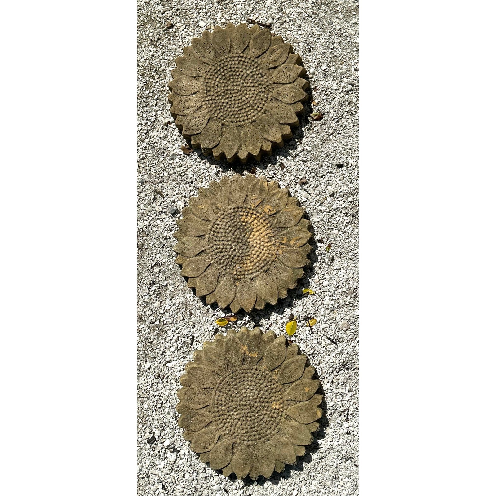 Vintage Patinated Sunflower Cast Concrete Pavers - Set of 3 - Detail view