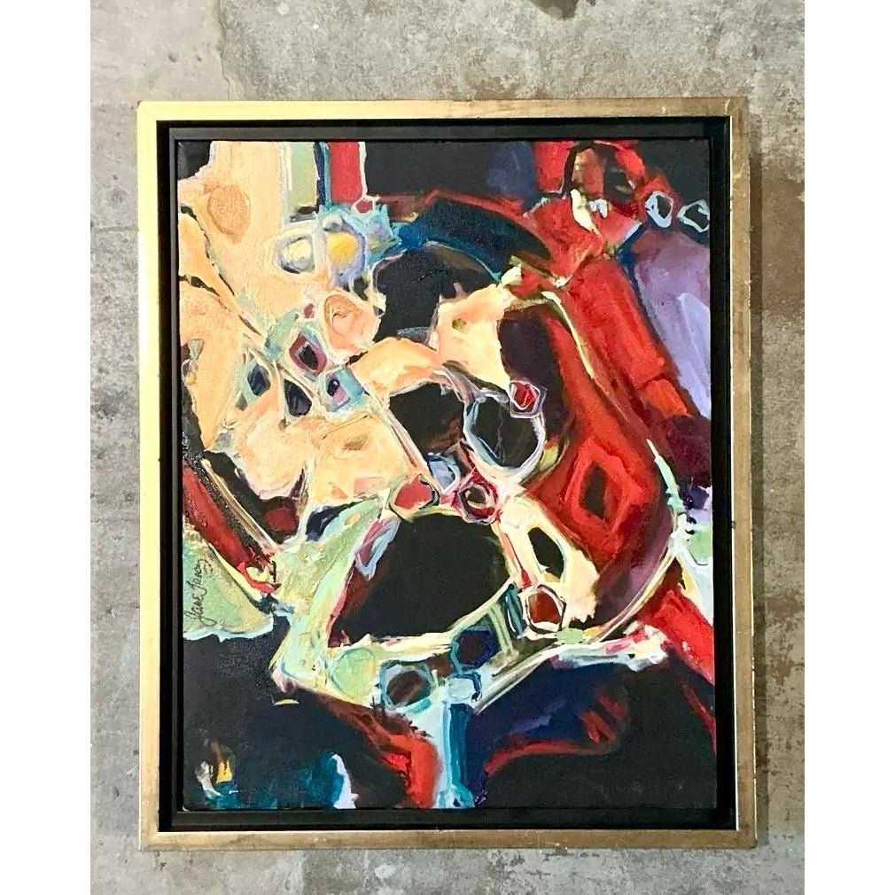 Vintage Boho Original Abstract Oil on Canvas - Detail view