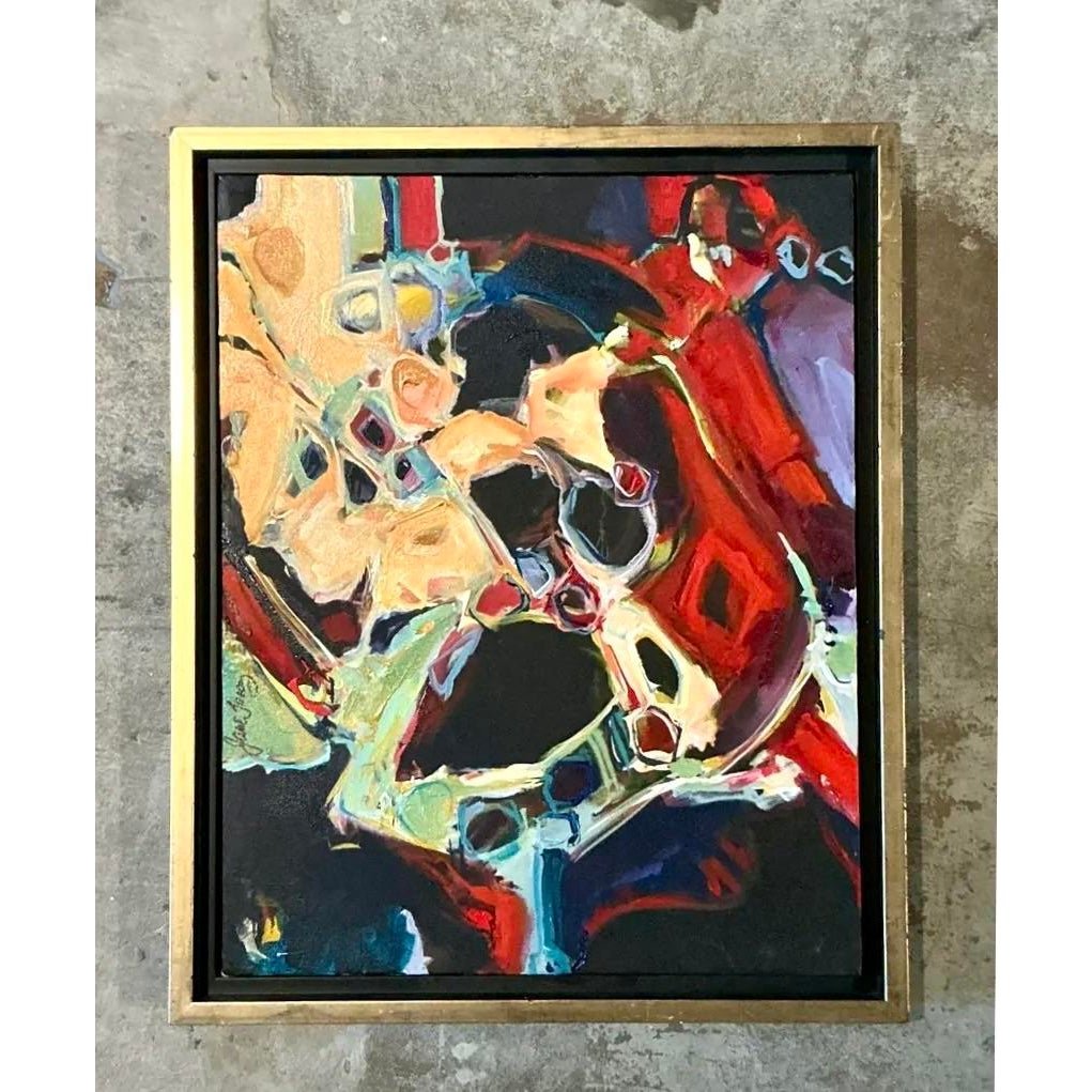Vintage Boho Original Abstract Oil on Canvas - Side view