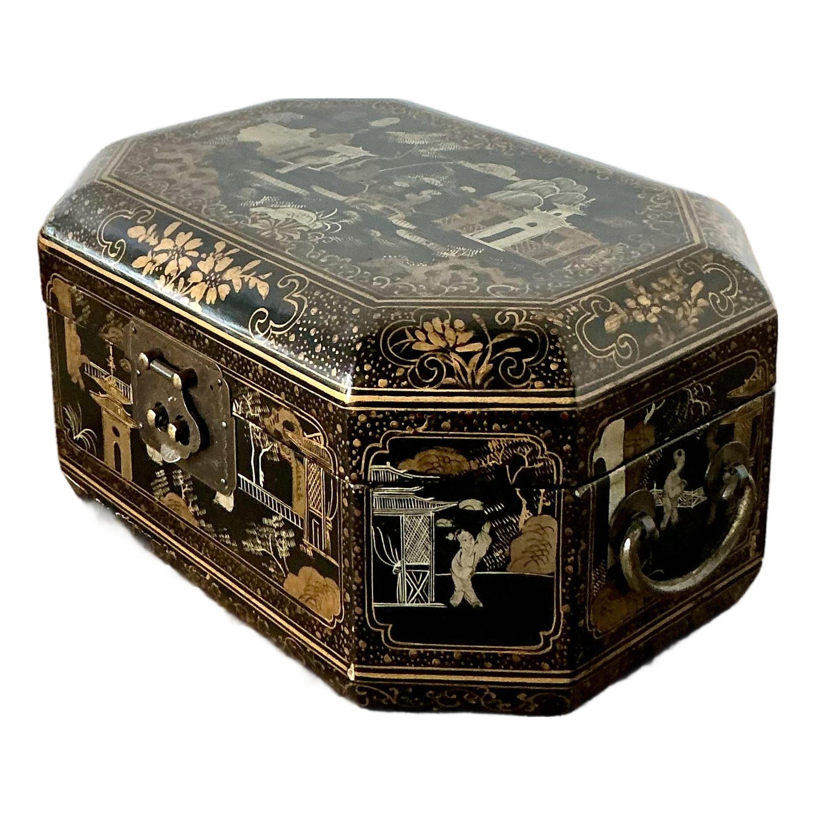 Vintage Asian Lacquered Chinoiserie Sewing Box