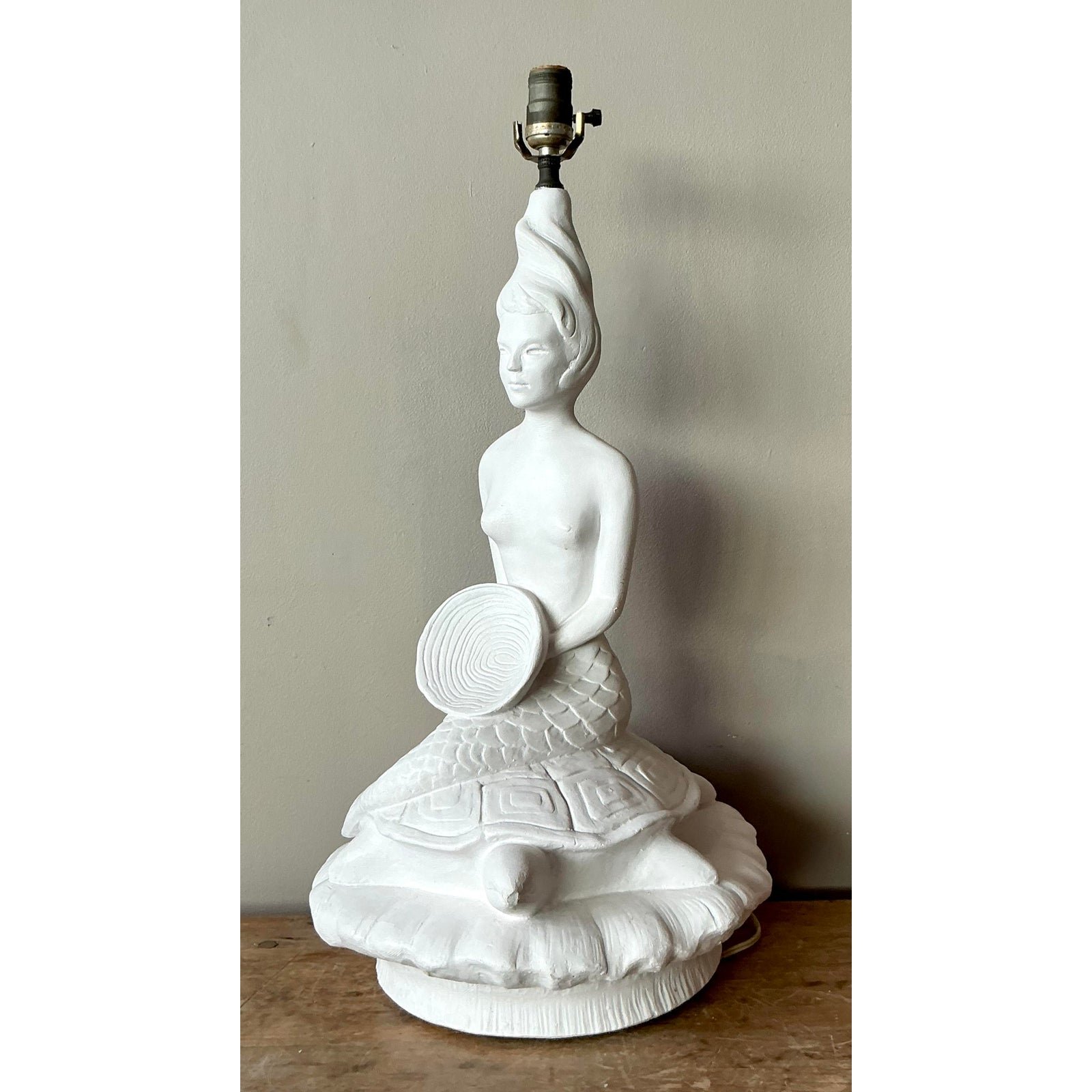 Vintage MCM Plaster Mermaid Lamp - Back view