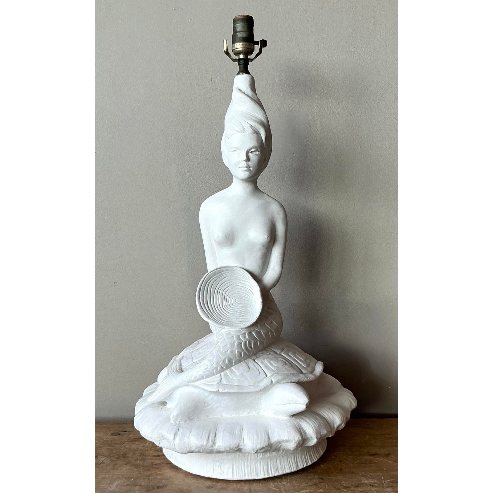 Vintage MCM Plaster Mermaid Lamp - Side view