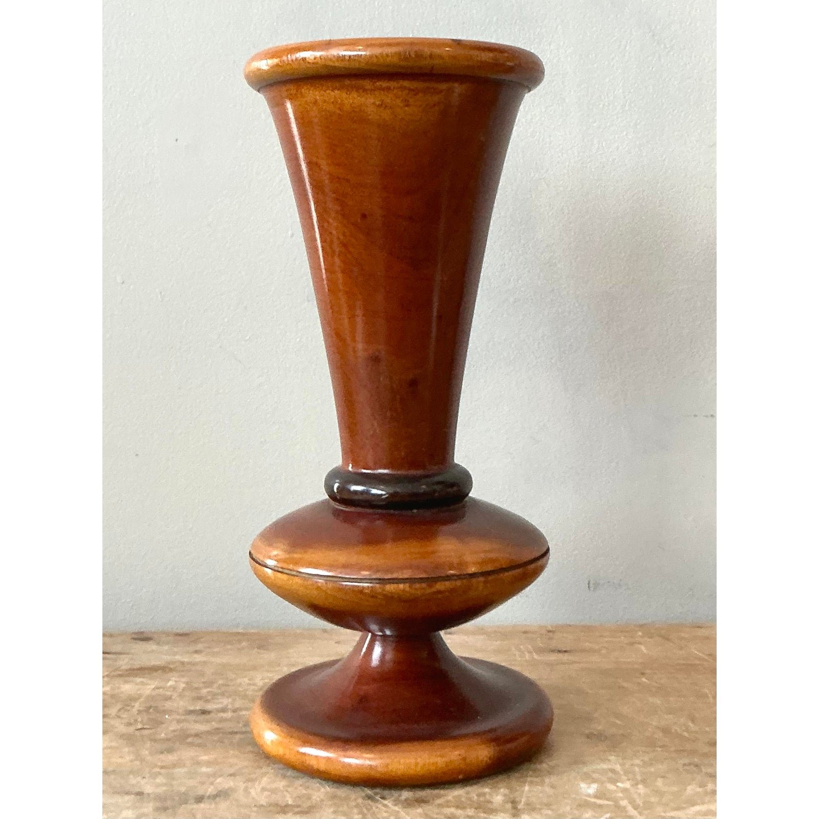 Vintage Boho Turned Wood Vase - Detail view