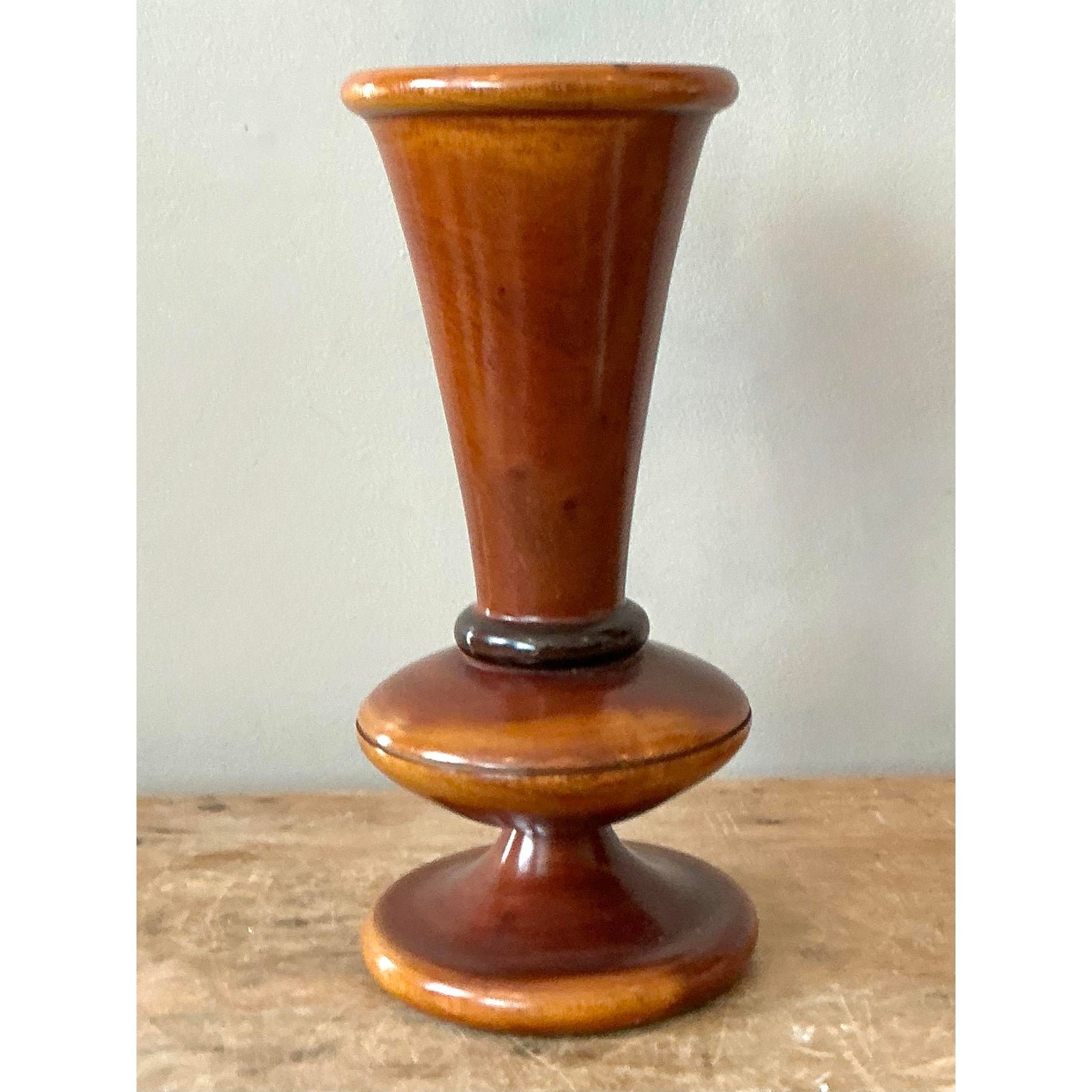 Vintage Boho Turned Wood Vase - Side view