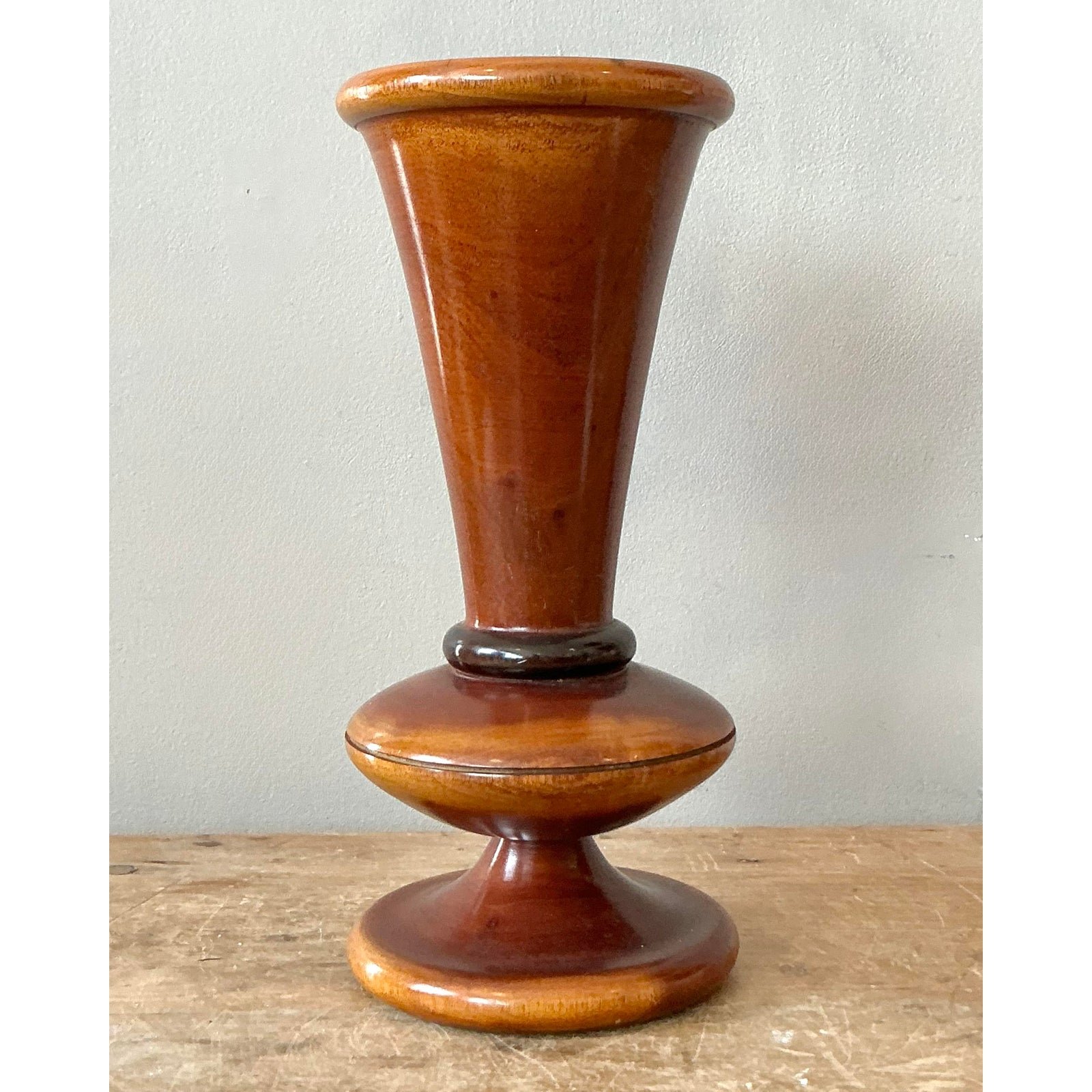 Vintage Boho Turned Wood Vase - Back view