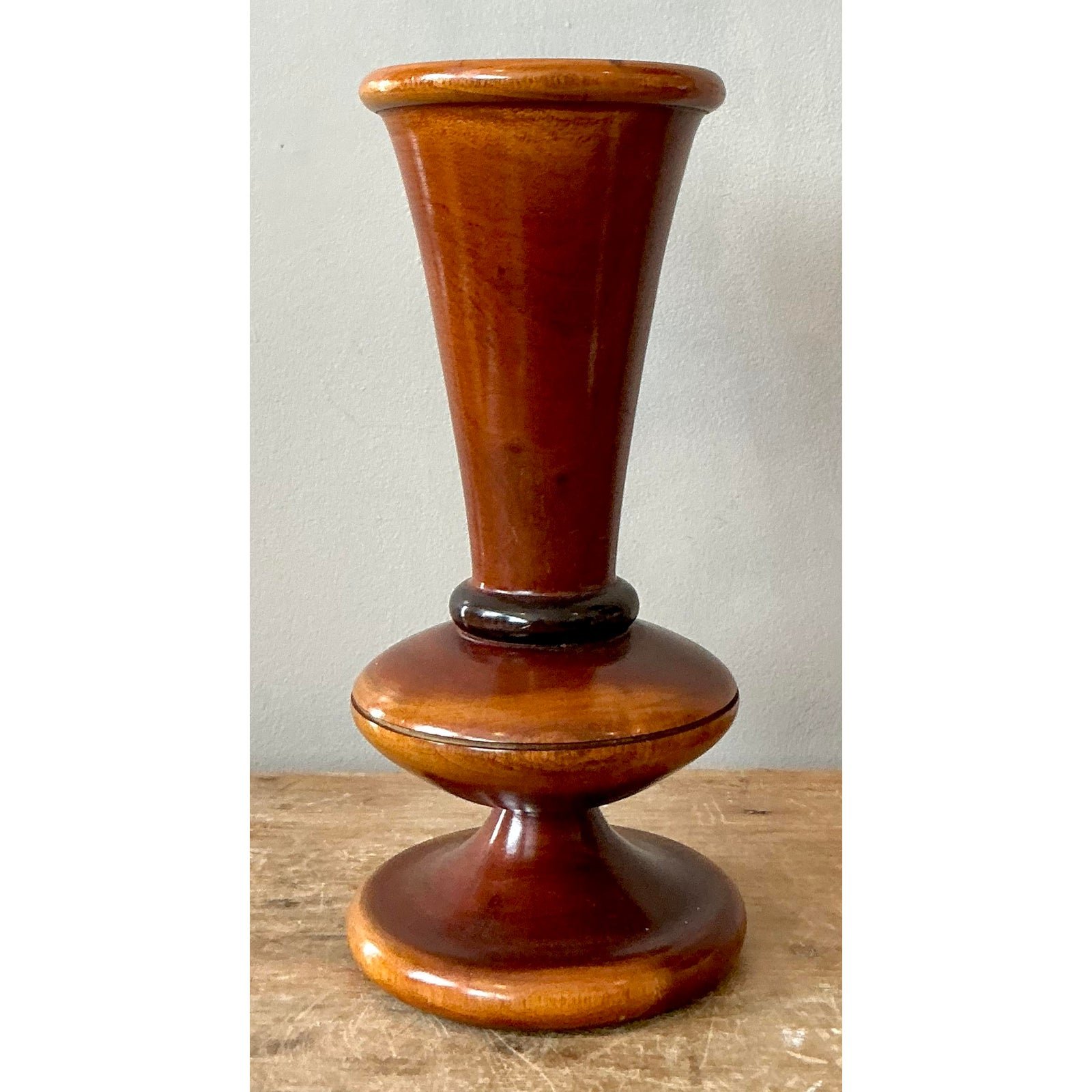 Vintage Boho Turned Wood Vase - Top view