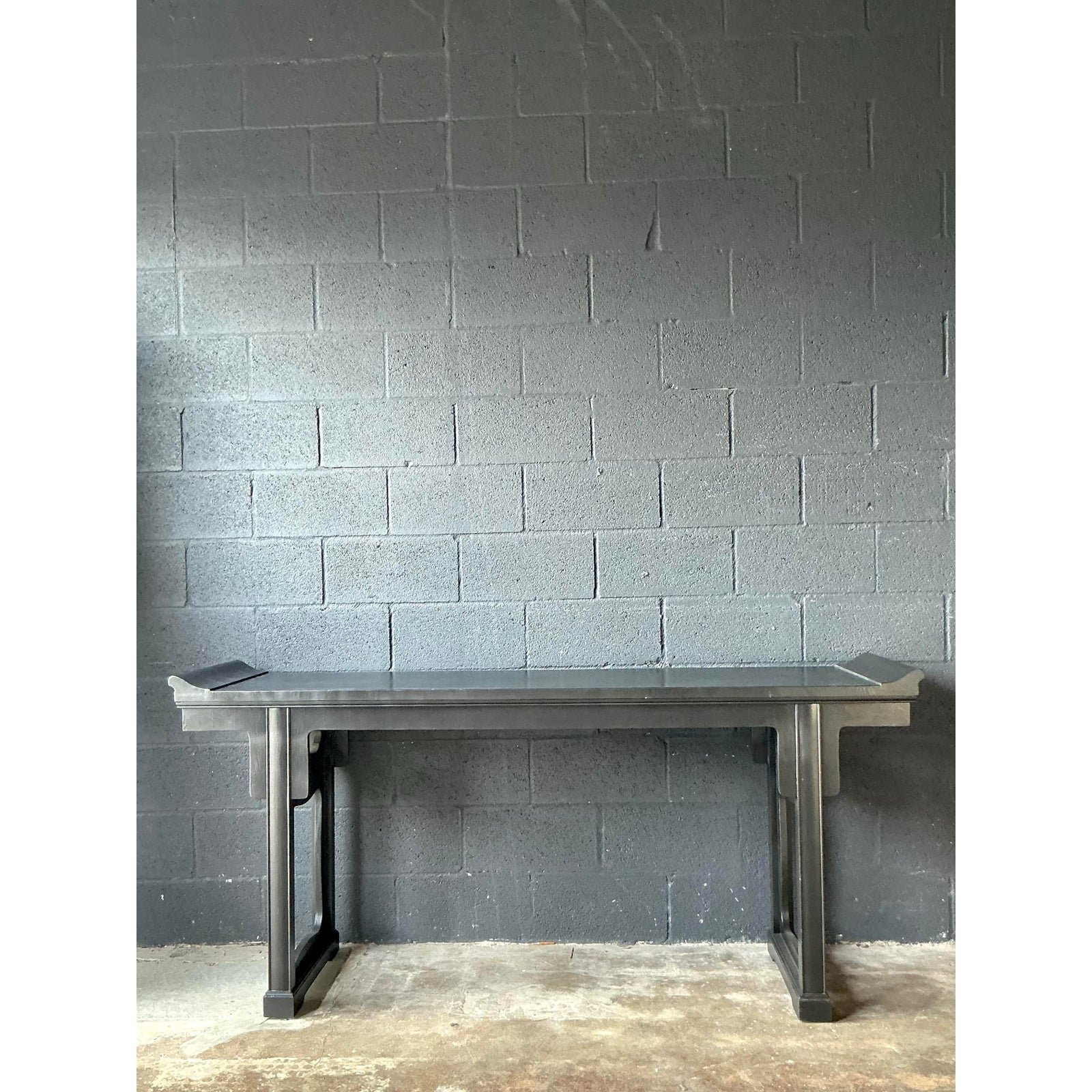 Vintage Boho Baker Pagoda Console Table - Side view
