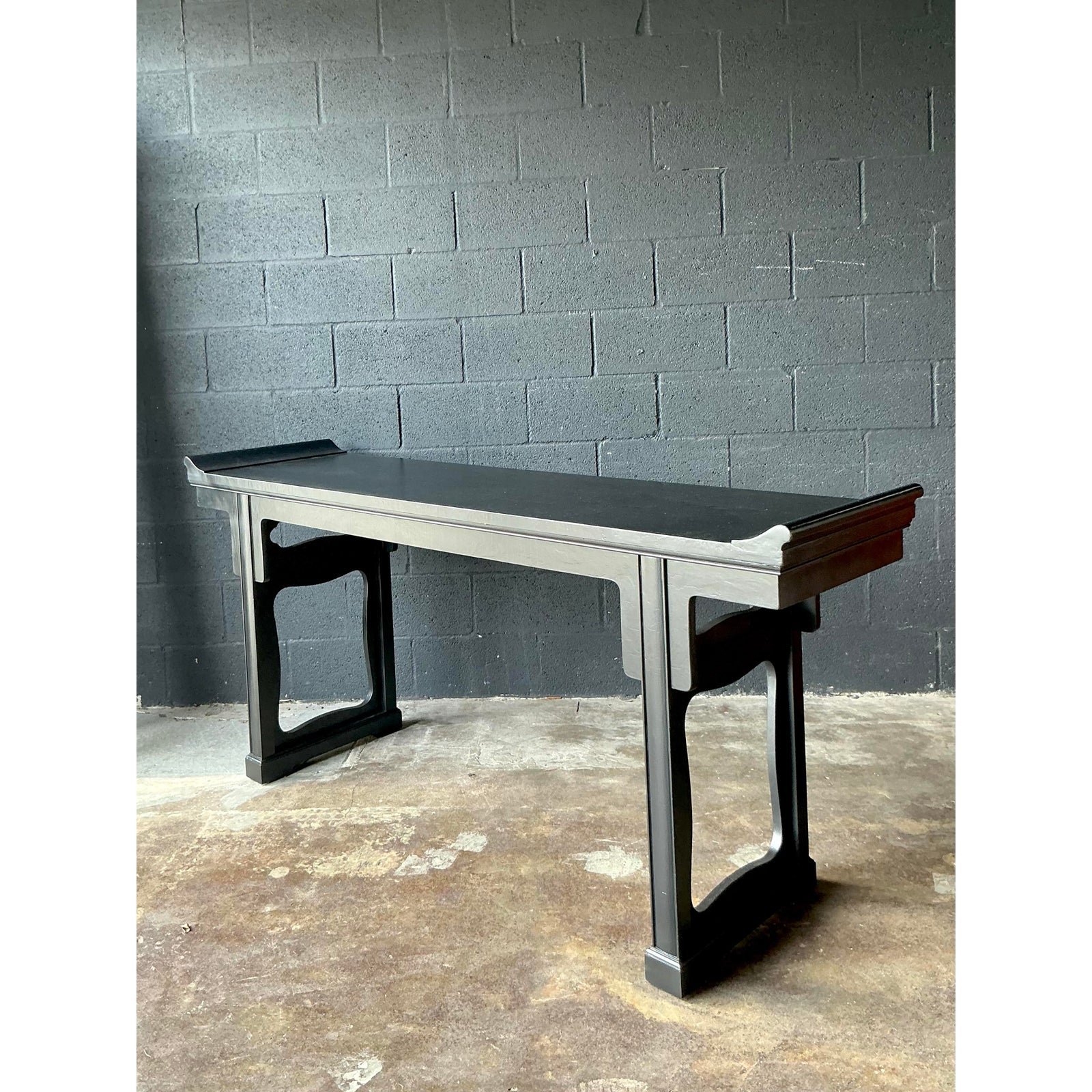 Vintage Boho Baker Pagoda Console Table - Back view