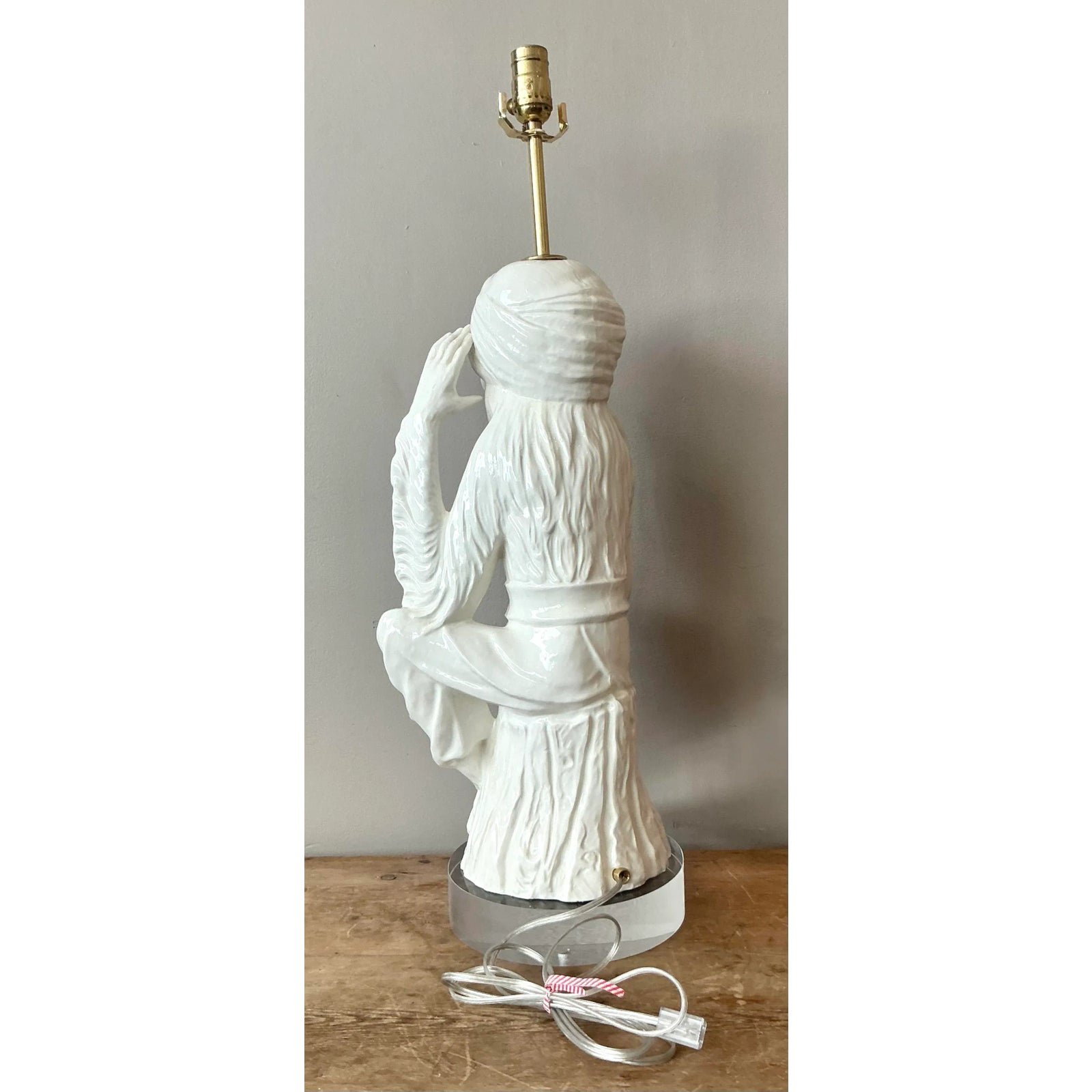 Vintage Italian Glazed Ceramic Monkey Lamp - Side view