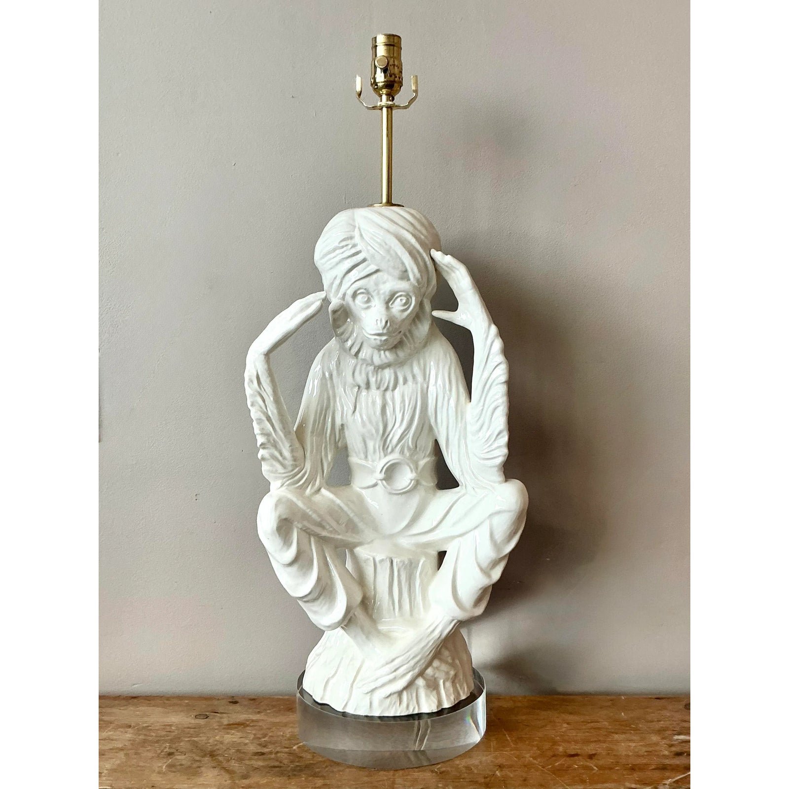 Vintage Italian Glazed Ceramic Monkey Lamp - Back view