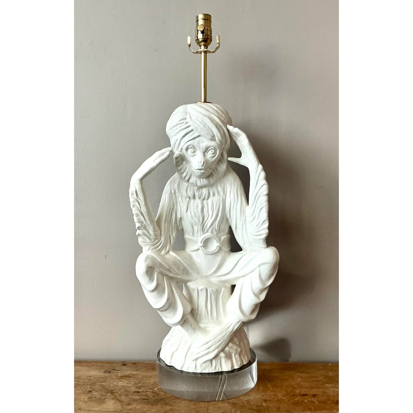 Vintage Italian Glazed Ceramic Monkey Lamp - Top view