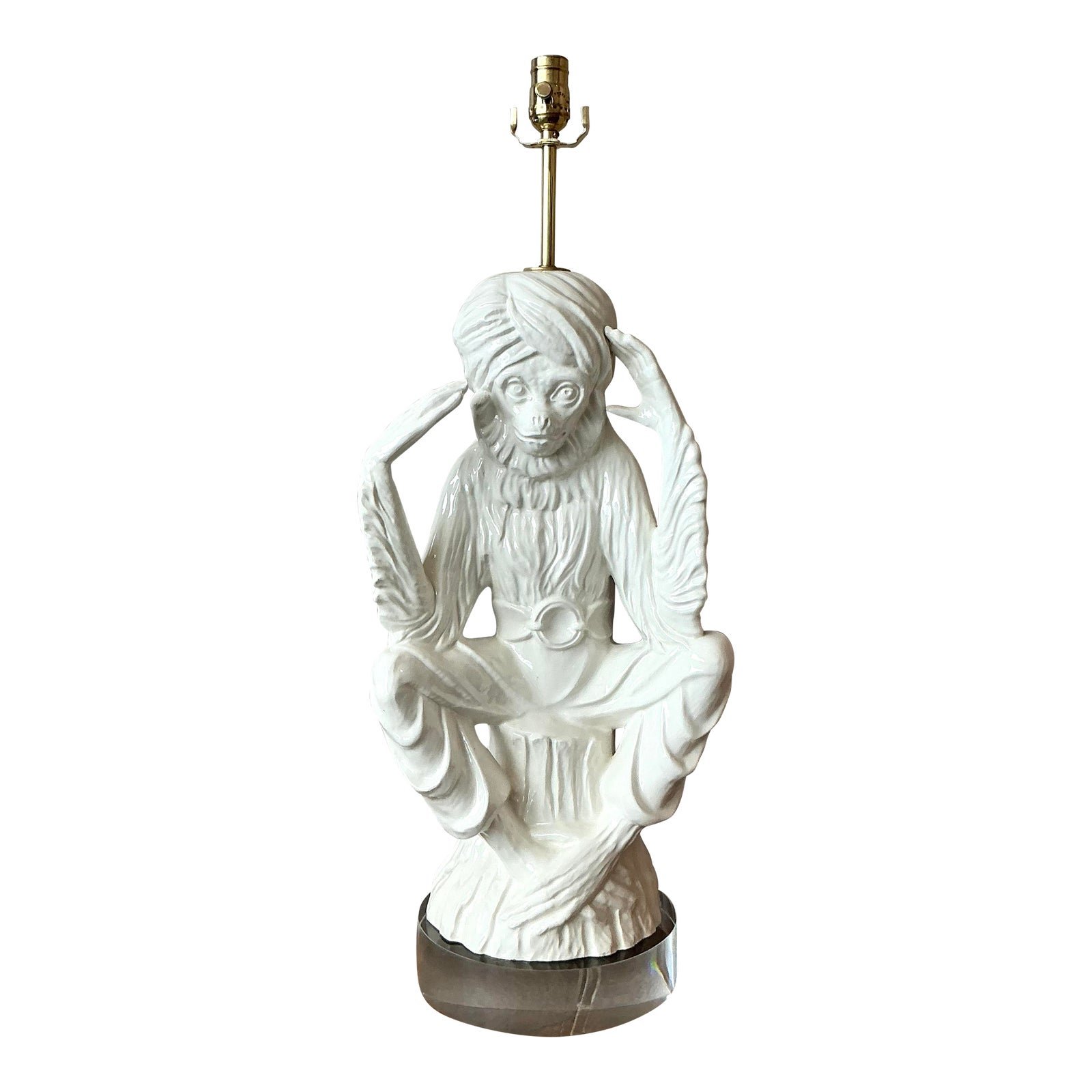 Vintage Italian Glazed Ceramic Monkey Lamp