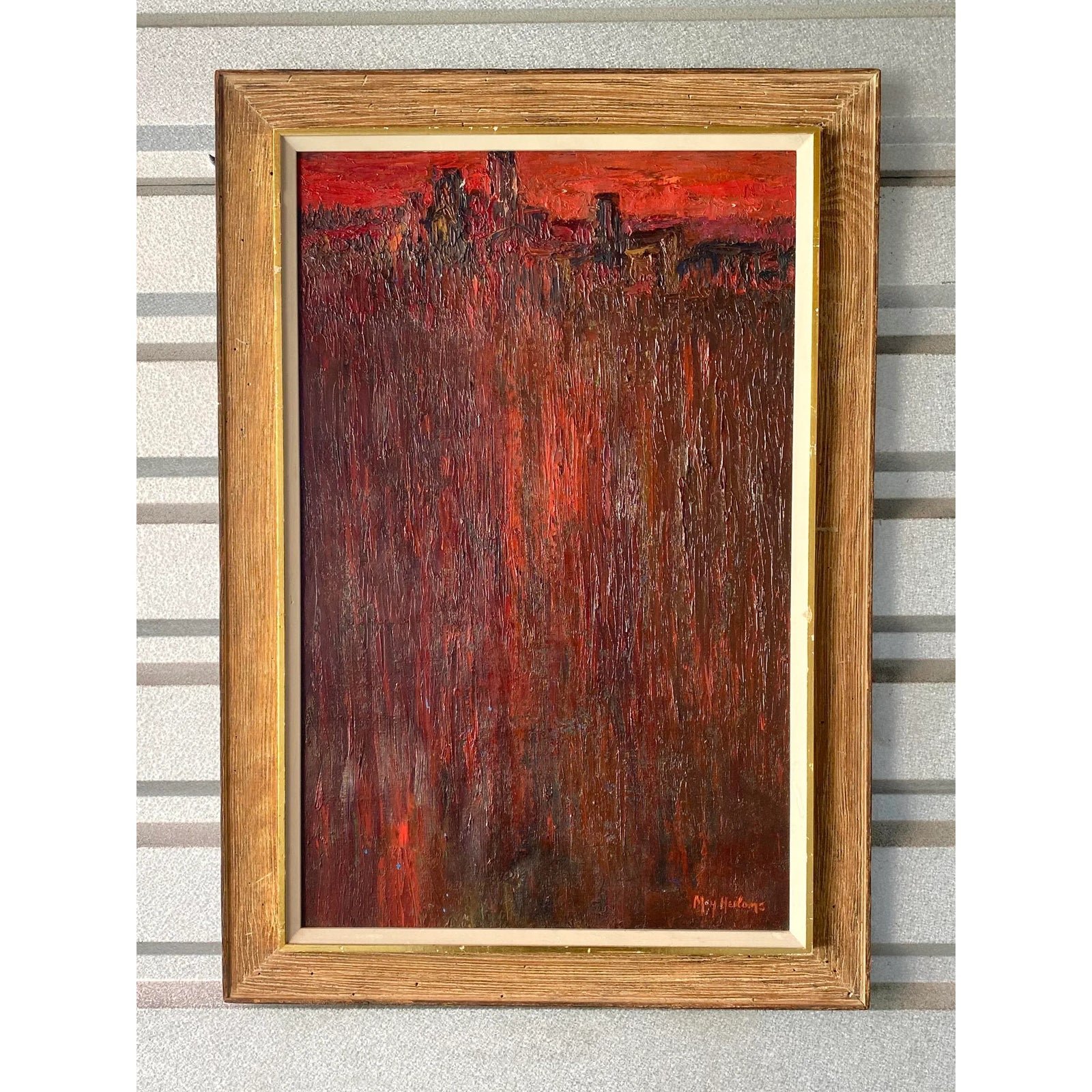 Midcentury Abstract Original Oil Painting Signed May Heiloms - Side view