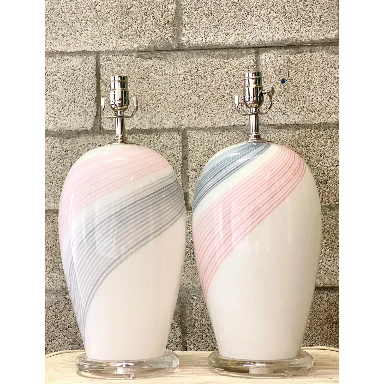 Vintage Regency Swirl Murano Glass Lamps - Side view
